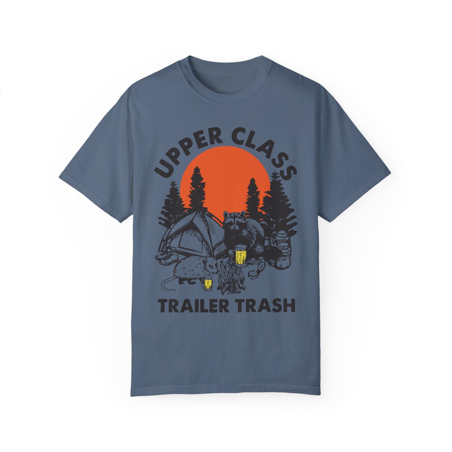 Upper Class Trailer Trash Shirt - Cute Raccoon Camp Shirt Blue Jean