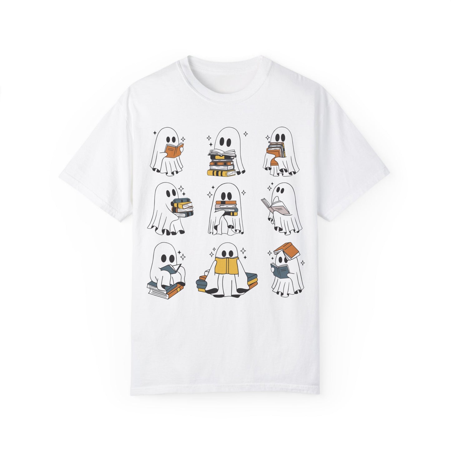 Comfort Colors Ghost Reading Books Shirt - Bookish Halloween Shirt White