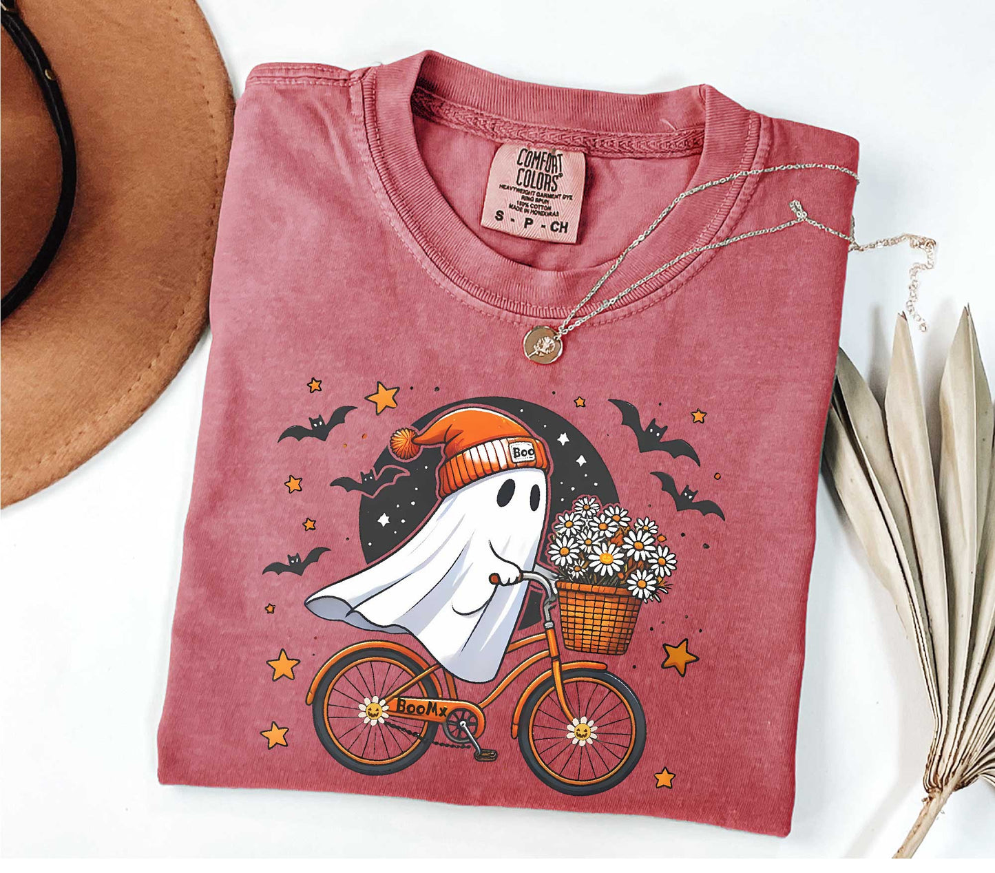 Cute Ghost Riding a Bike Shirt, Comfort Colors Halloween Lovers Shirt