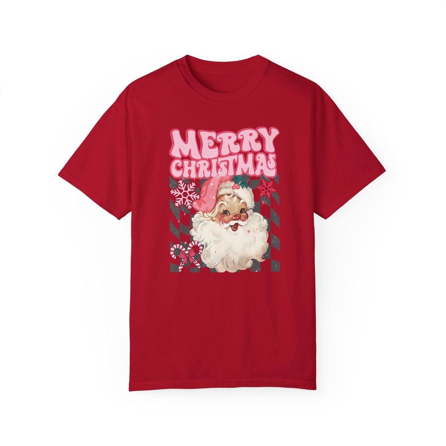 Retro Pink Santa Christmas Shirt Red
