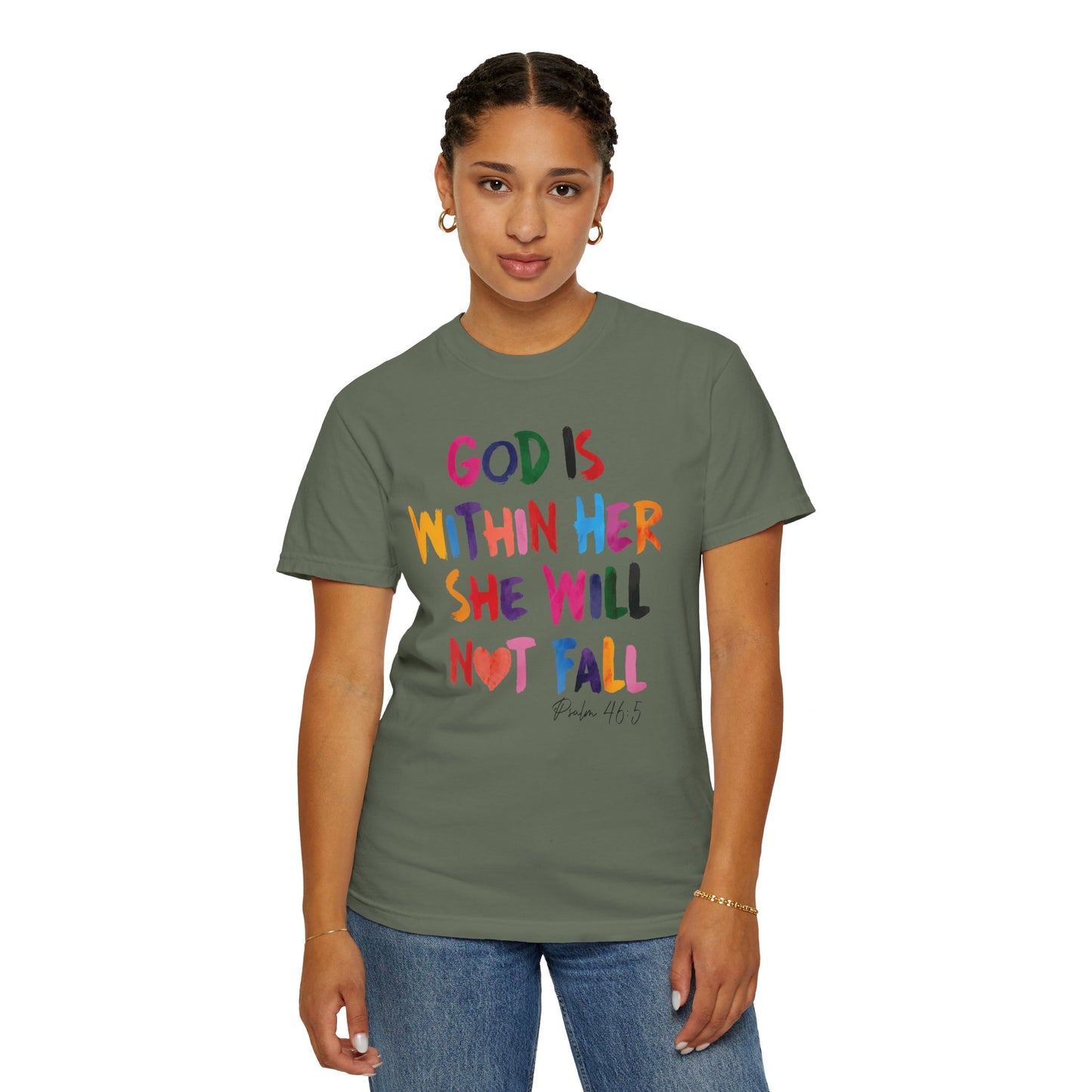 God is Within Her and She Will Not Fall Shirt - Faith Apparel - Comfort Colors Shirt