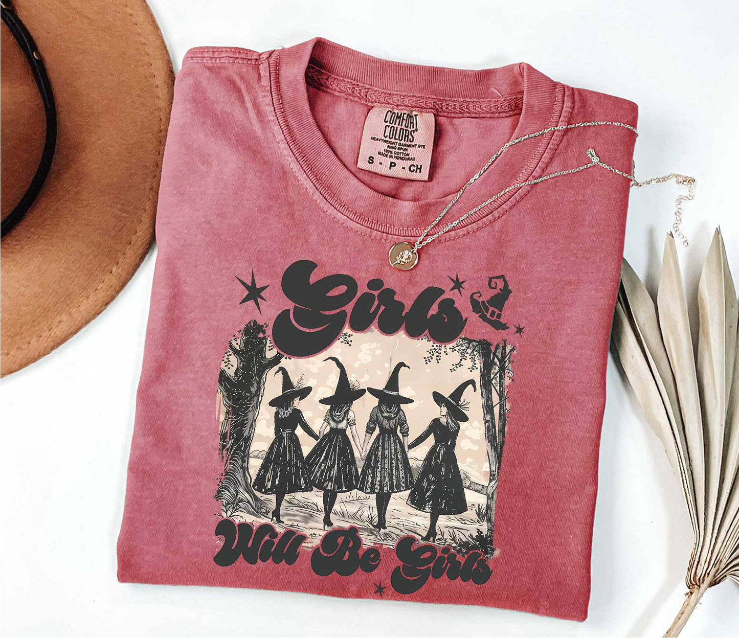 Comfort Colors Girls Will Be Girls Witch Shirt, Funny Witch Shirt, Halloween Women Shirt, Witchy Vibes Shirt