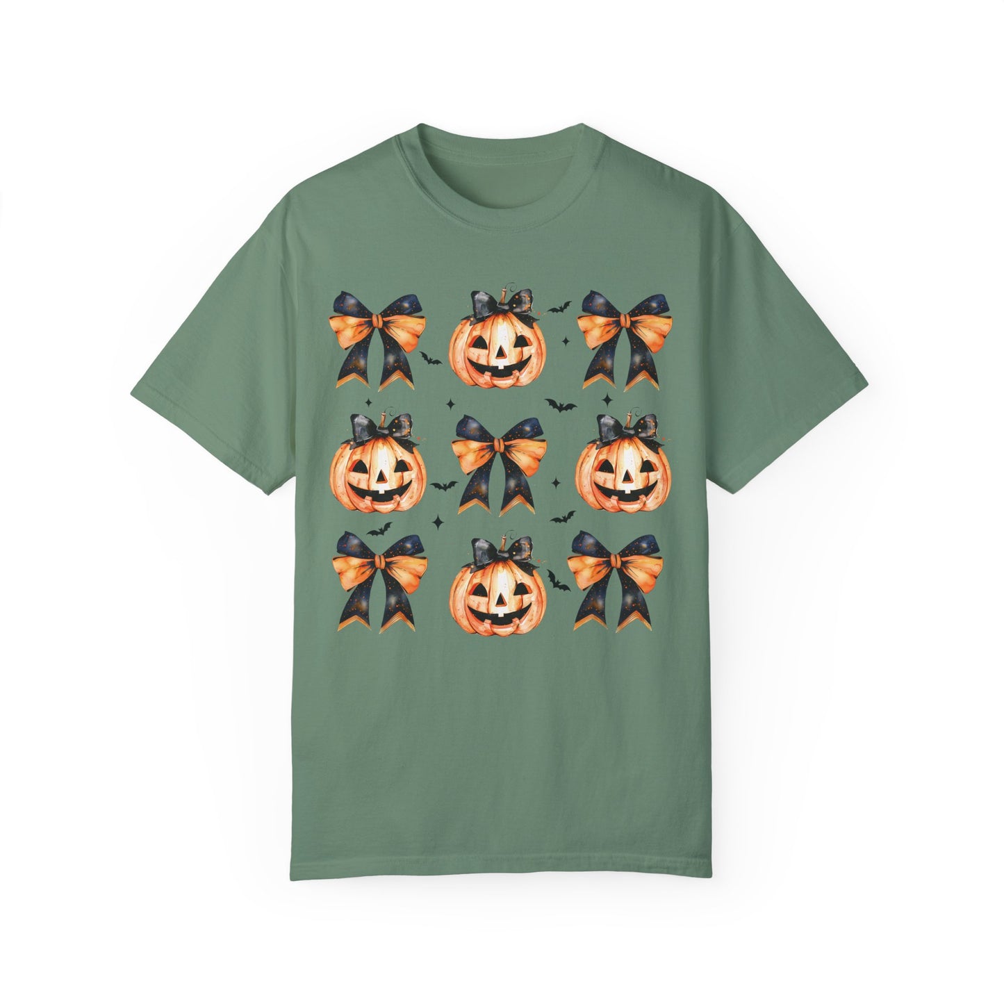 Halloween Pumpkin Coquette Bow Shirt Light Green