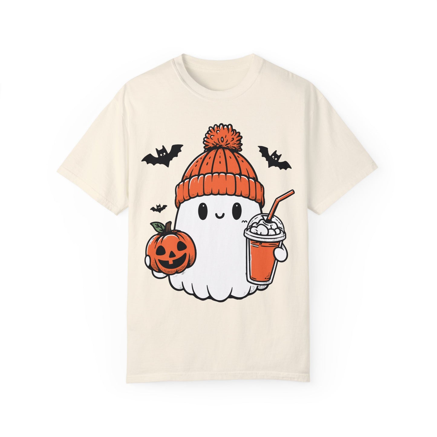 Comfort Colors Сute Ghost Coffee Shirt, Сute Little Ghost Iced Coffee t-shirt Ivory