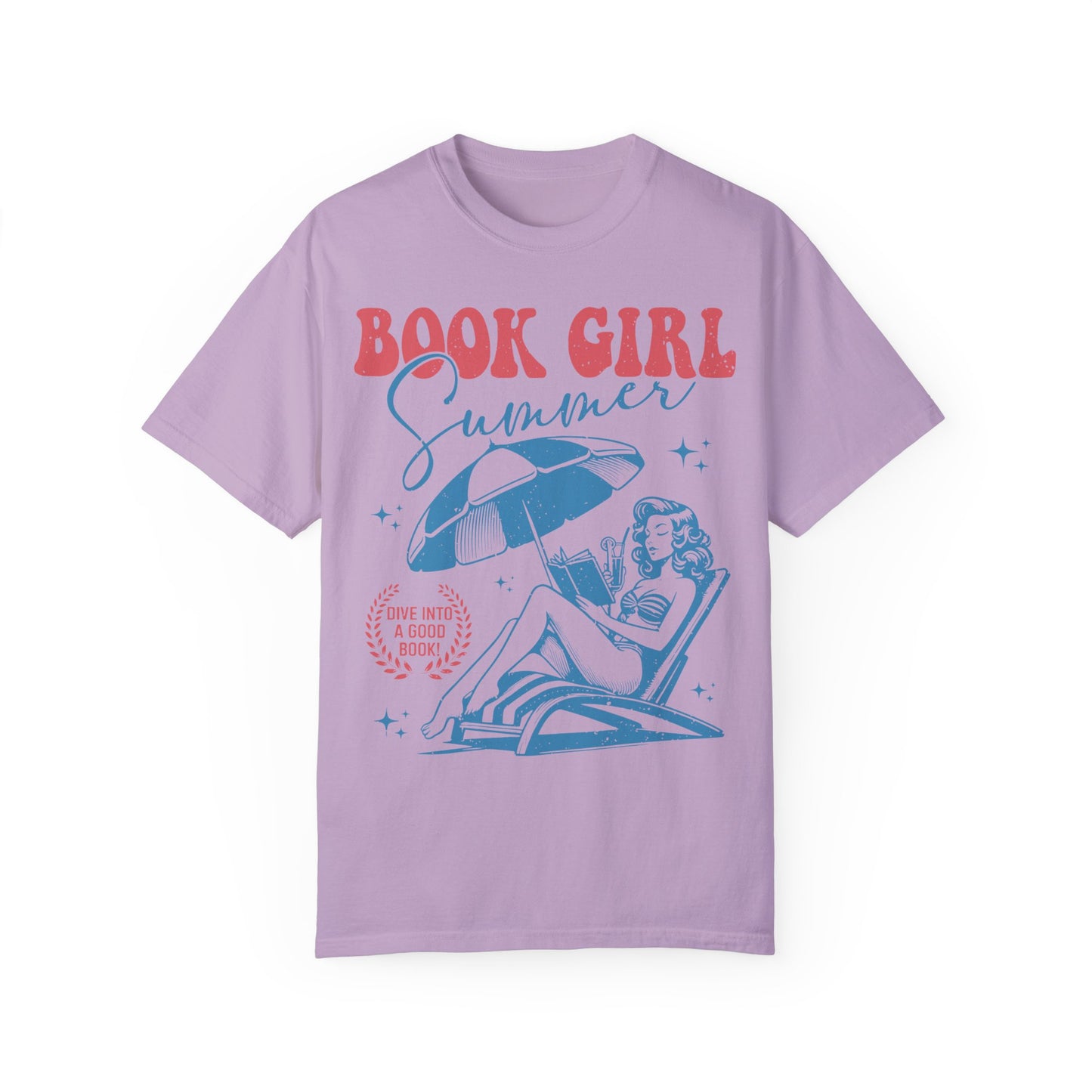 Vintage Book Girl Shirt - Retro Style Apparel for Literature Enthusiasts Orchid