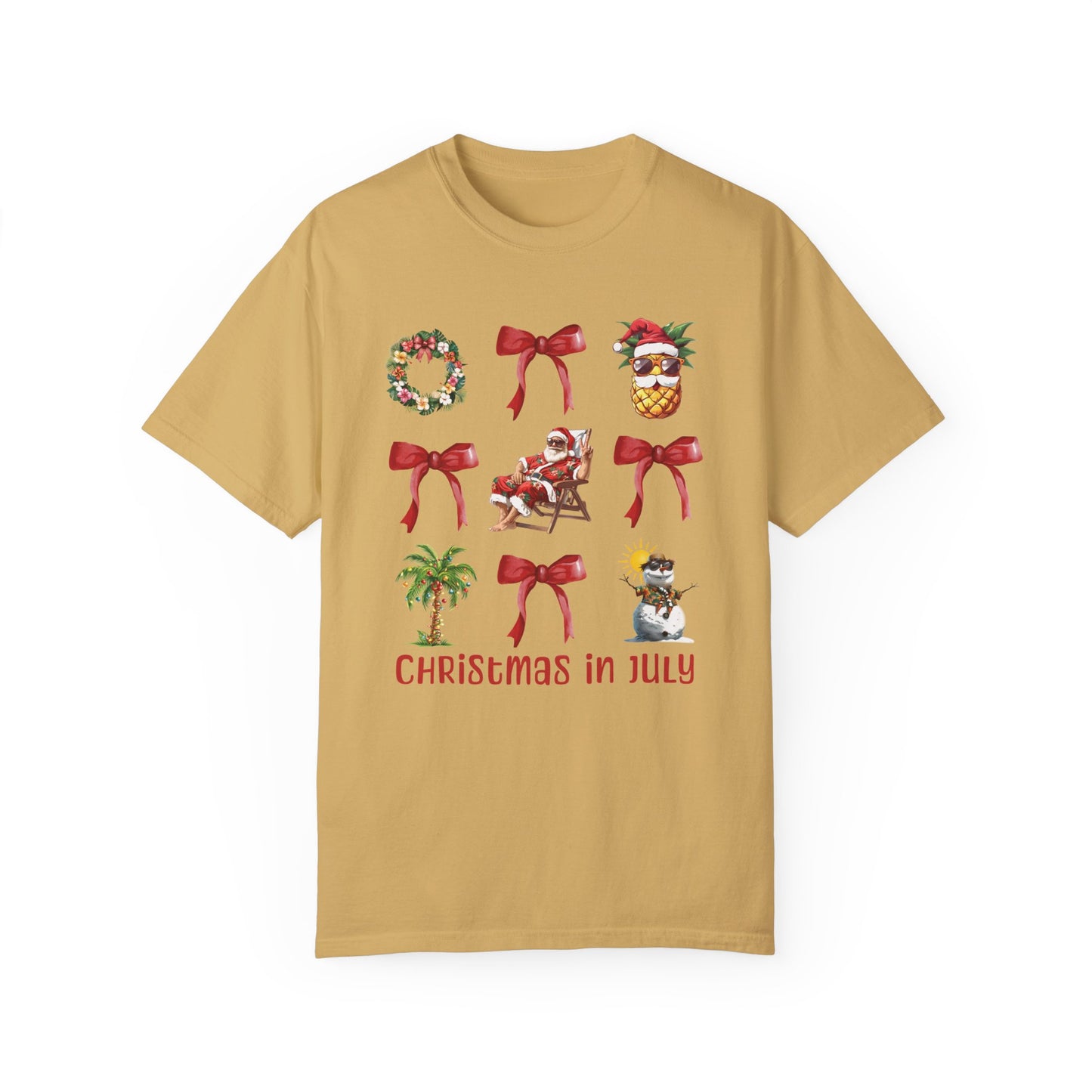 Coquette Christmas In July Santa Summer T-Shirt Mustard