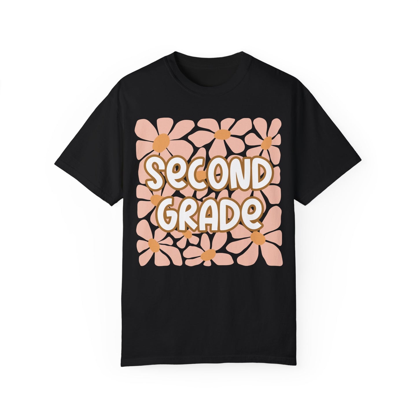 Floral Second Grade Teacher Back To School Shirt Black