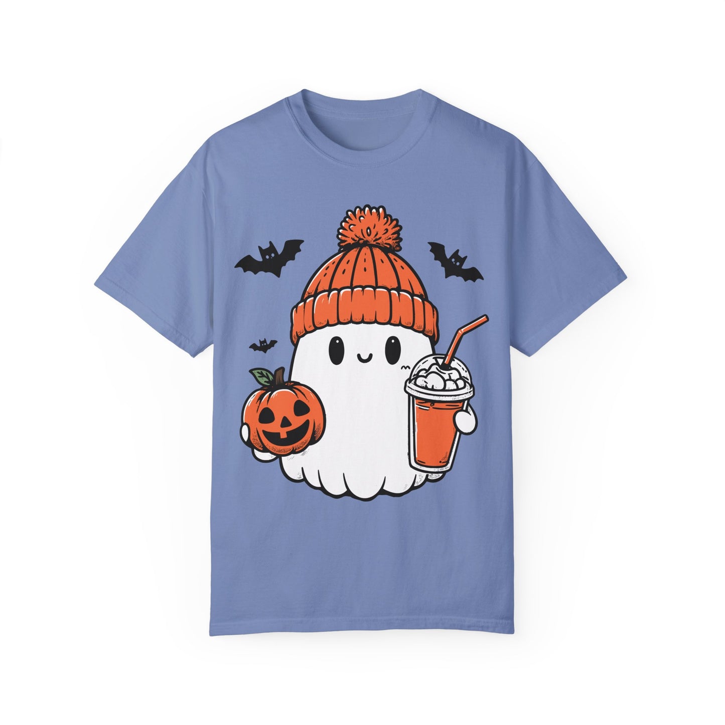 Comfort Colors Сute Ghost Coffee Shirt, Сute Little Ghost Iced Coffee t-shirt Washed Denim