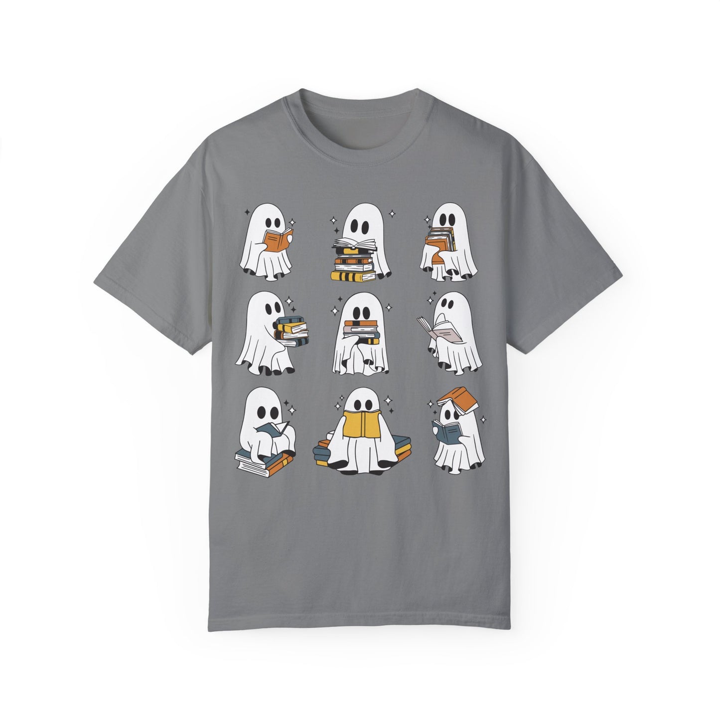Comfort Colors Ghost Reading Books Shirt - Bookish Halloween Shirt Grey