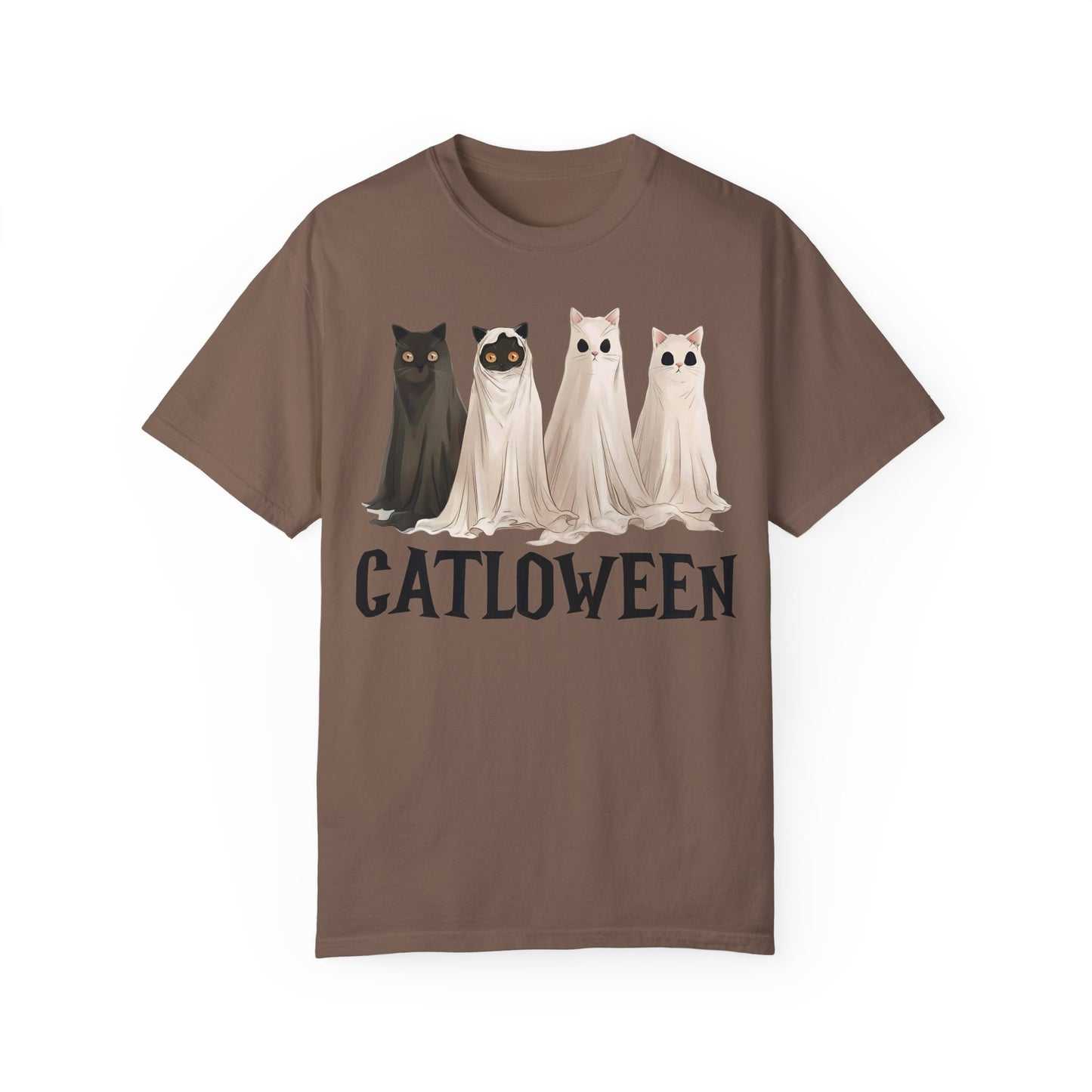 Catloween Funny Halloween Ghost Black Cat Shirt Espresso