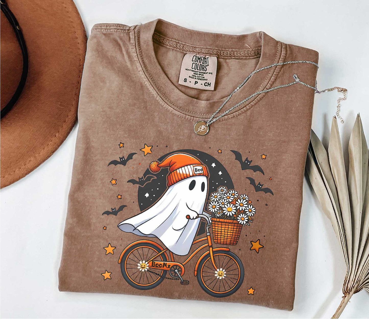 Cute Ghost Riding a Bike Shirt, Comfort Colors Halloween Lovers Shirt