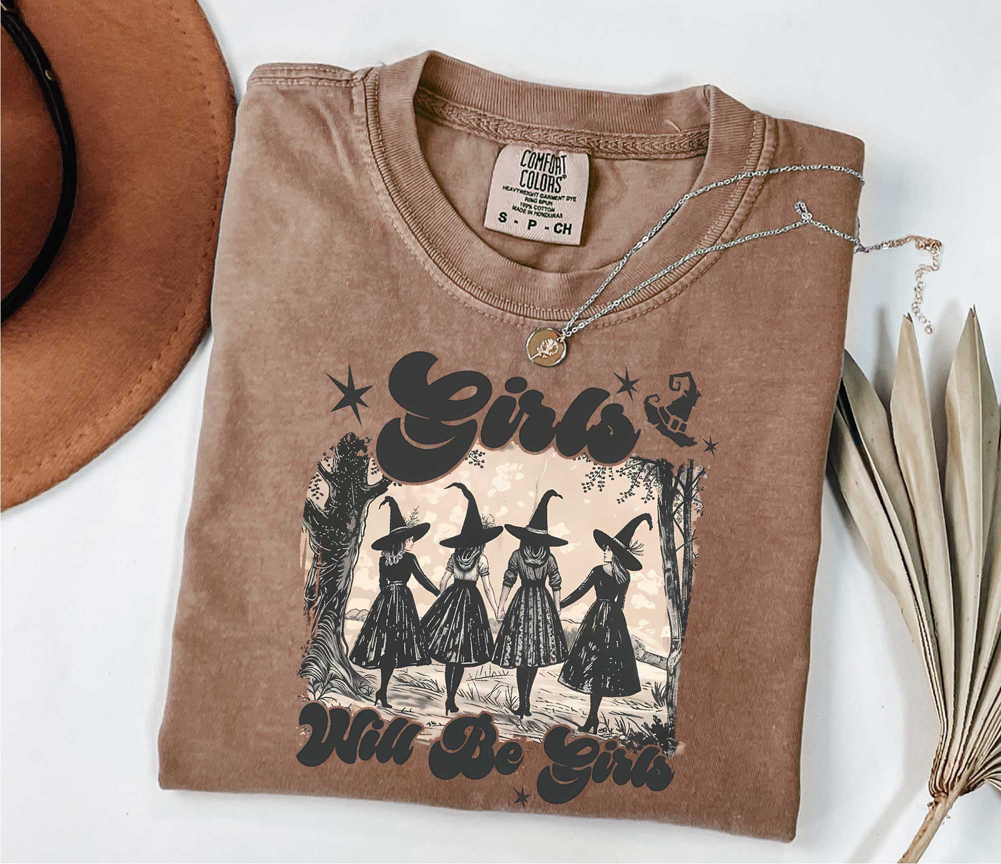 Comfort Colors Girls Will Be Girls Witch Shirt, Funny Witch Shirt, Halloween Women Shirt, Witchy Vibes Shirt