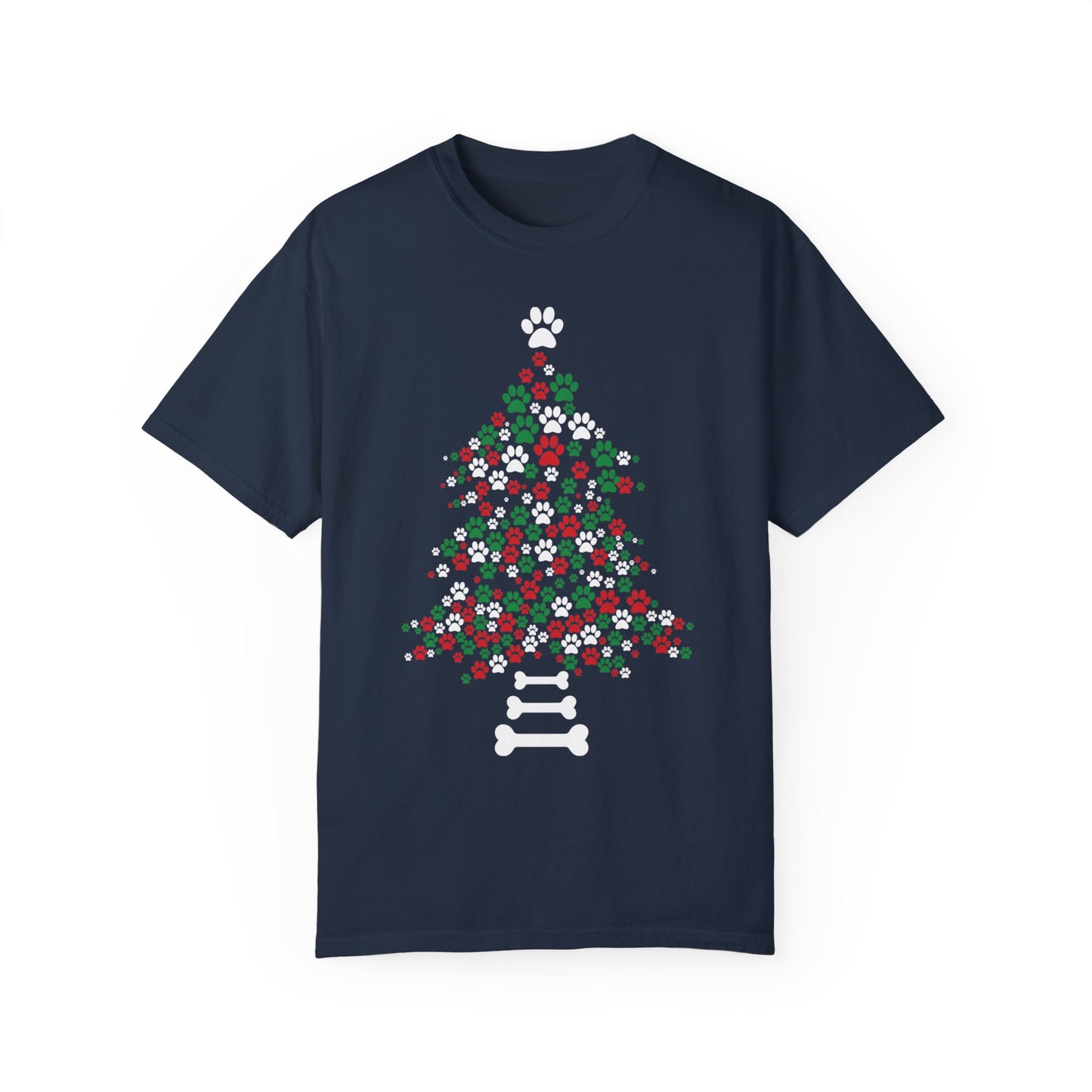 Paw Prints Christmas Tree Shirt, Merry Christmas, Dog Lover Shirt Navy