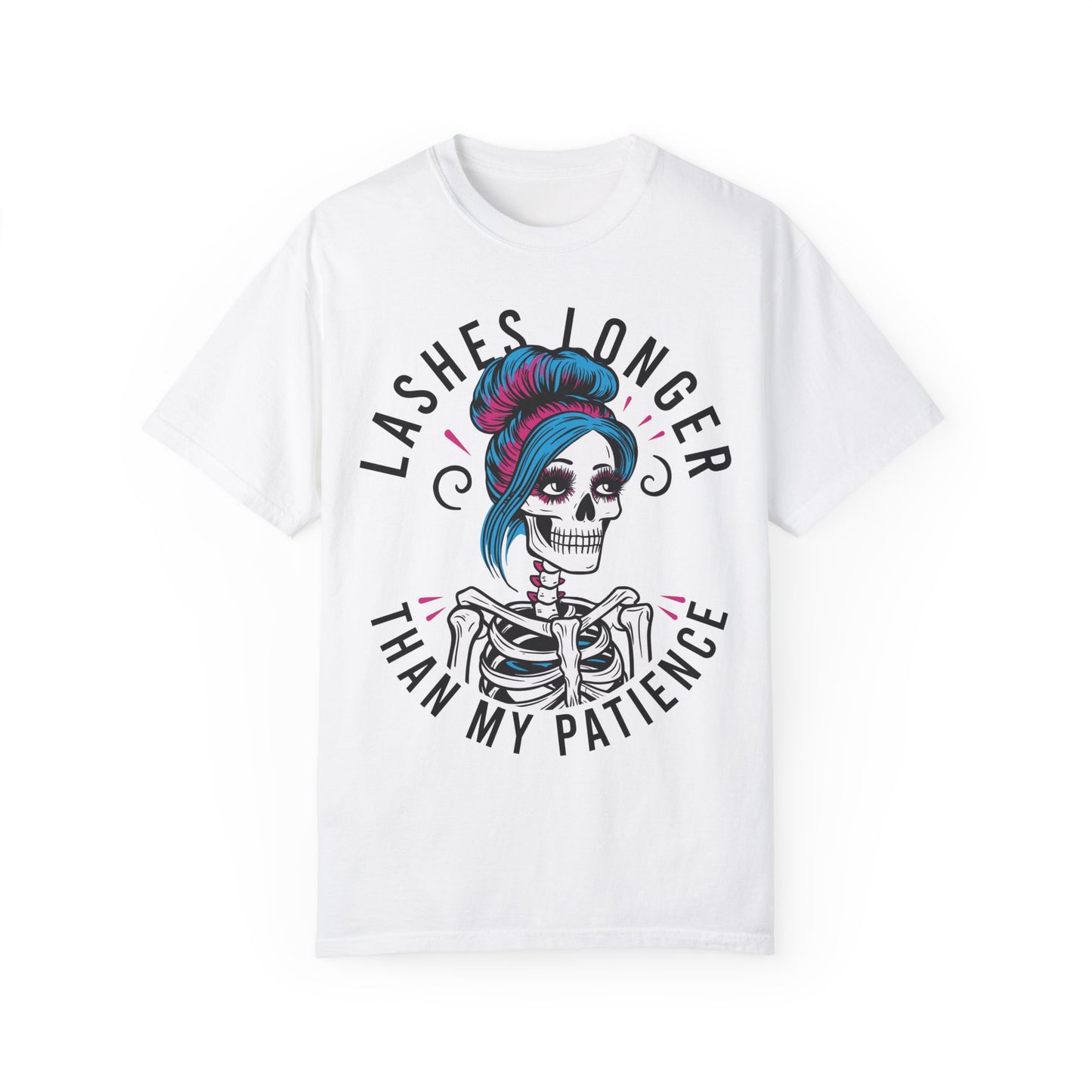 Lashes Longer than my Patience Skeleton Unisex Shirt White