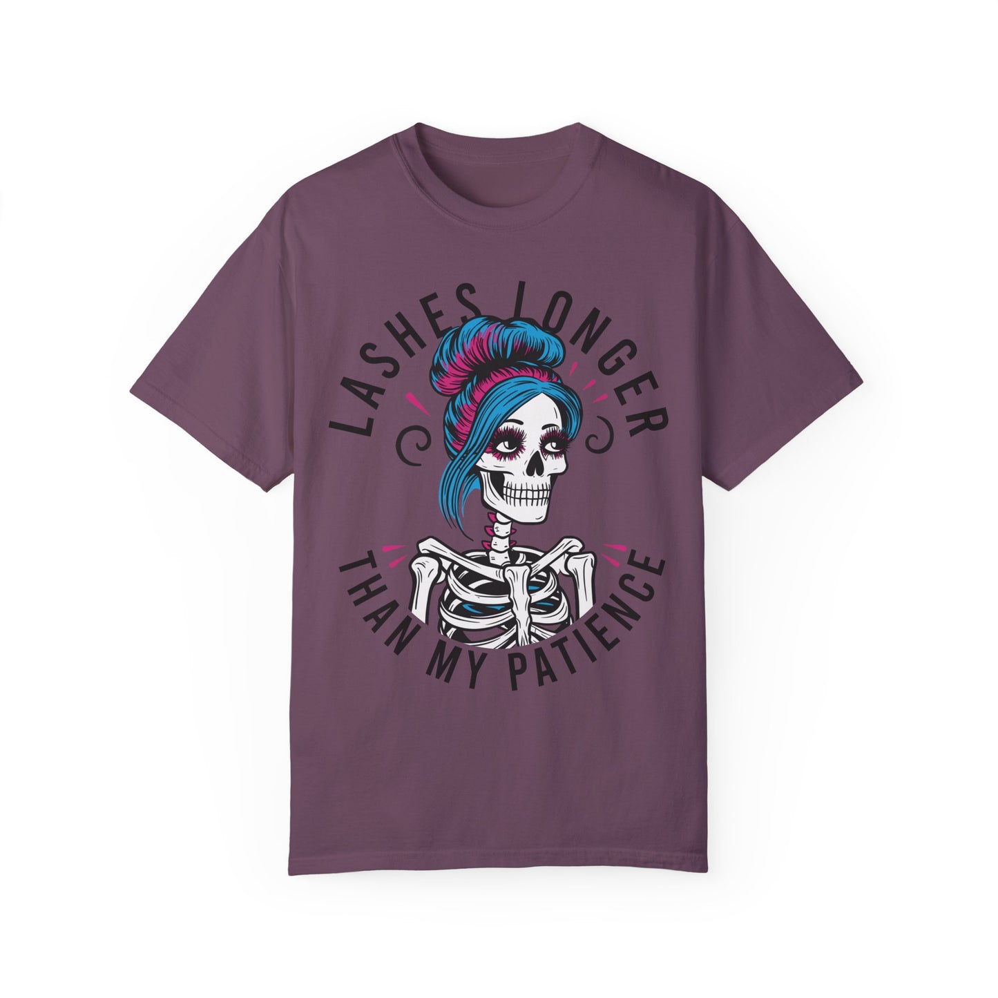 Lashes Longer than my Patience Skeleton Unisex Shirt Berry