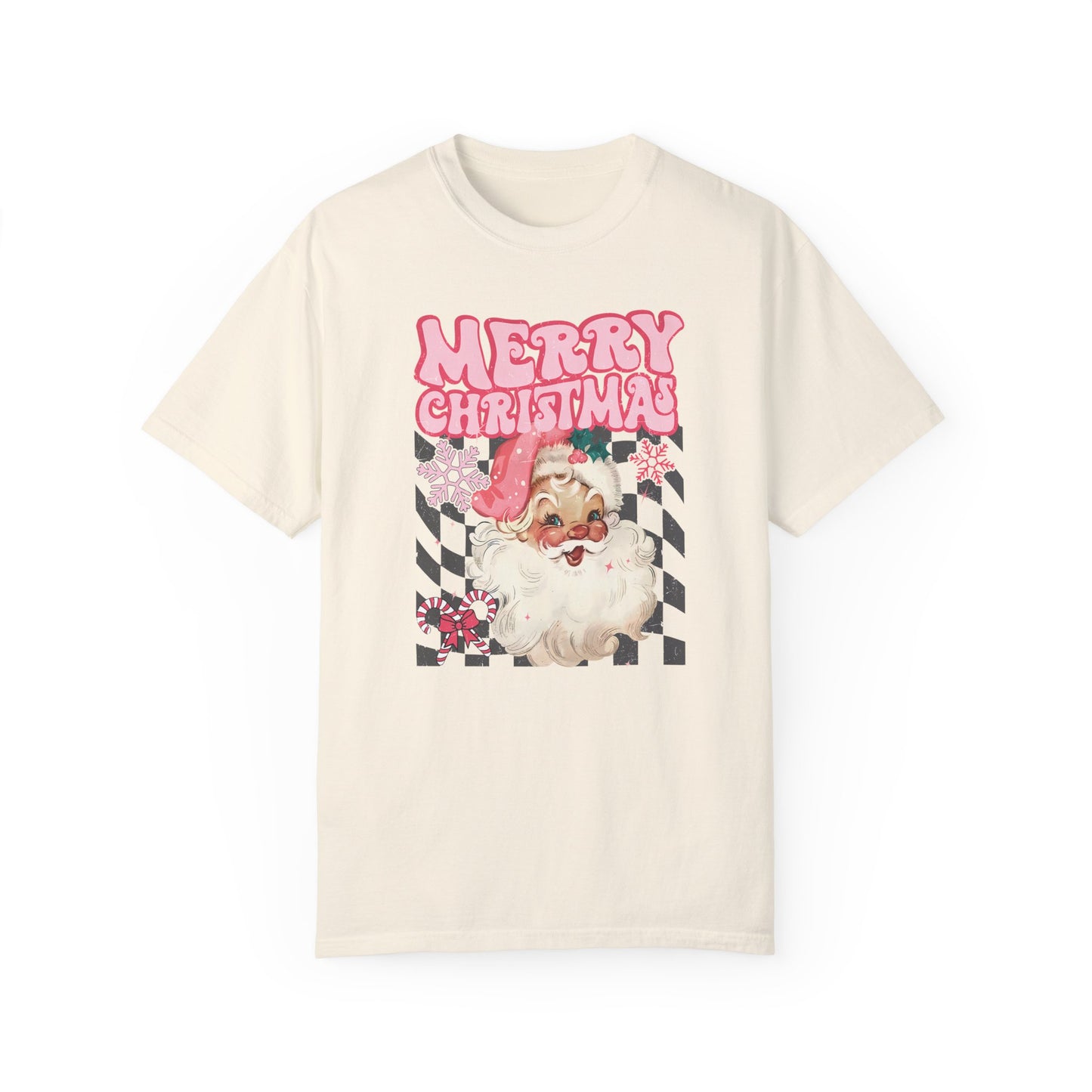Retro Pink Santa Christmas Shirt Ivory