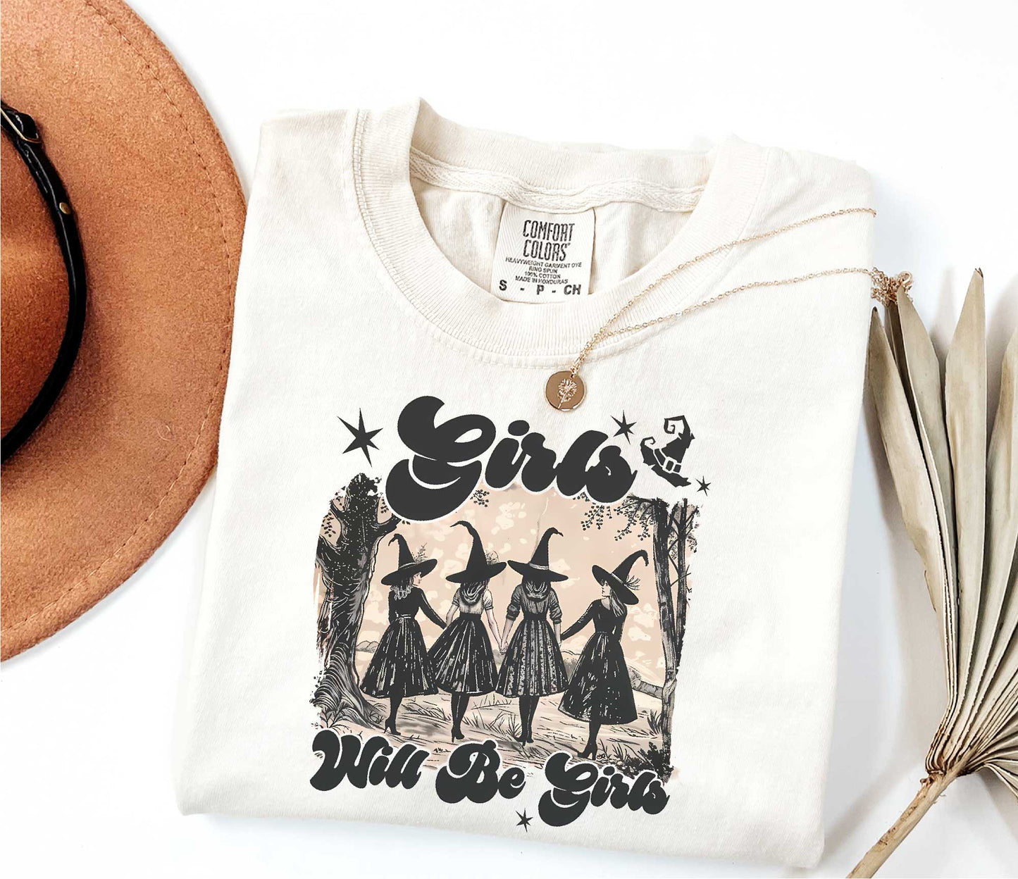 Comfort Colors Girls Will Be Girls Witch Shirt, Funny Witch Shirt, Halloween Women Shirt, Witchy Vibes Shirt