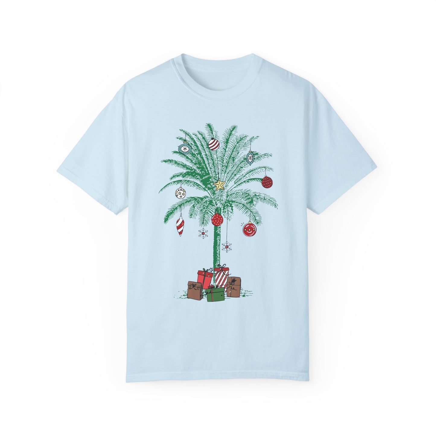 Christmas Palm Tree Shirt - Beach Aloha Xmas Tee Chambray