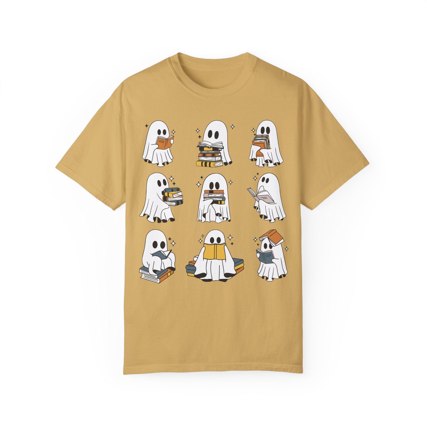 Comfort Colors Ghost Reading Books Shirt - Bookish Halloween Shirt Mustard