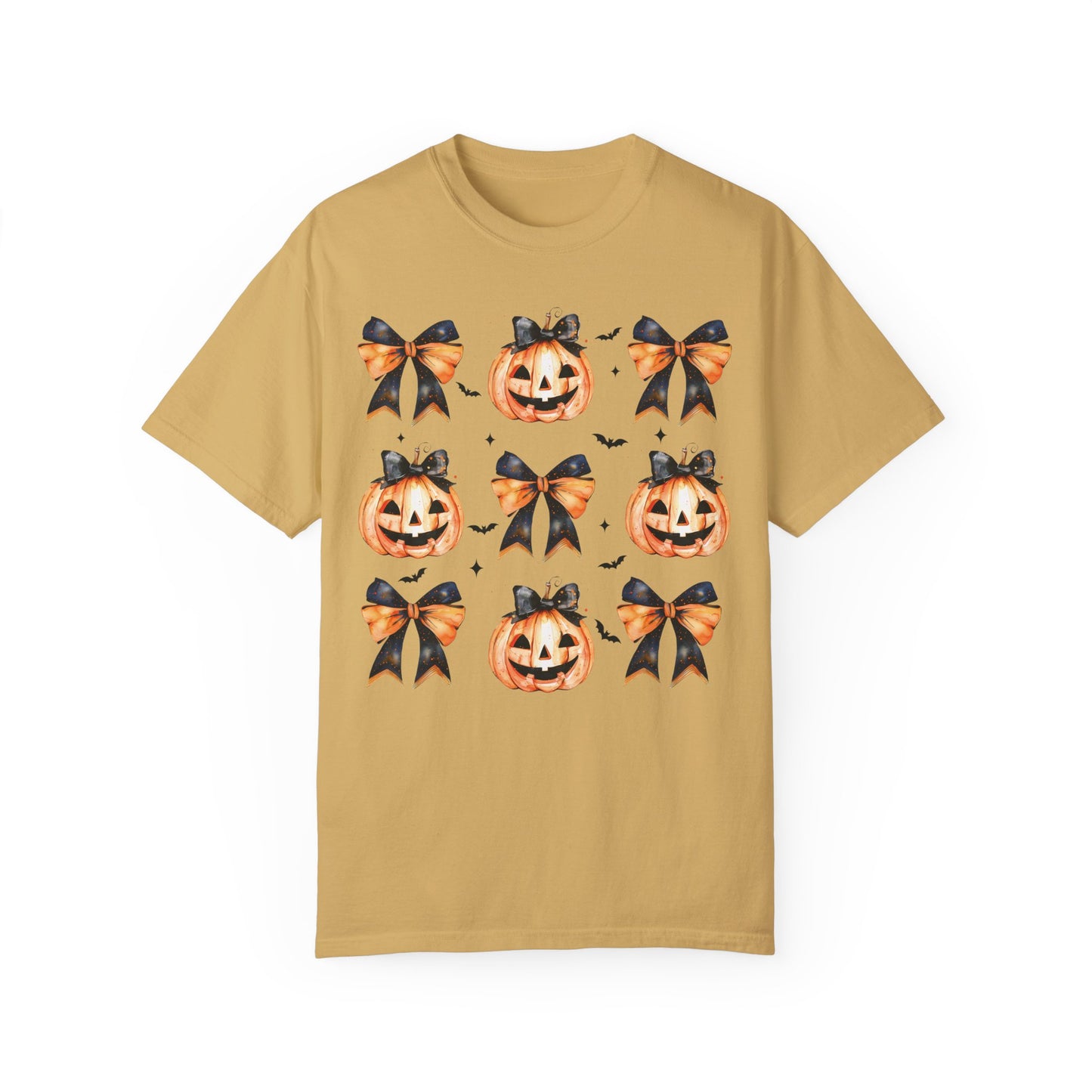 Halloween Pumpkin Coquette Bow Shirt Mustard