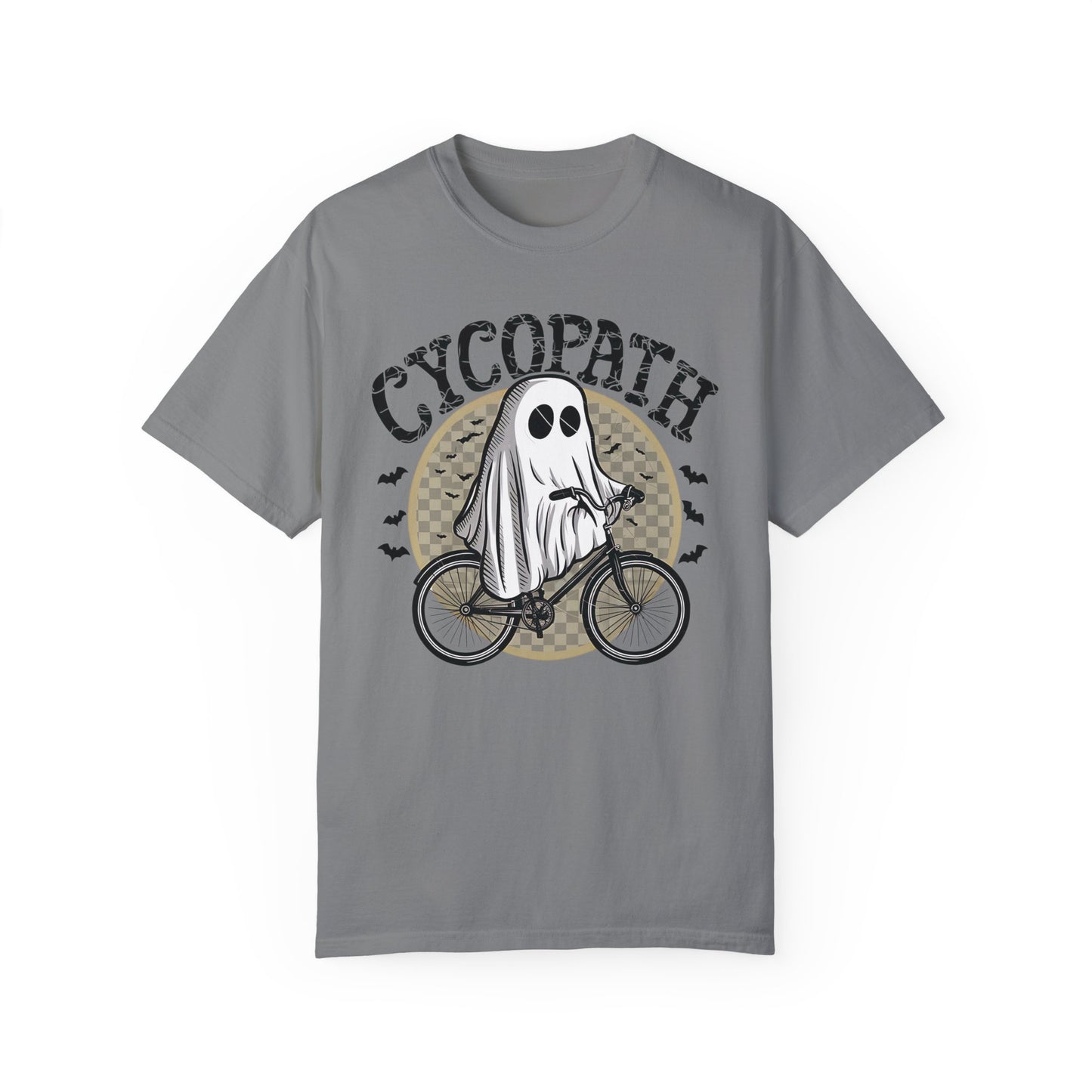 Halloween Shirts Ghost Riding Bicycle TShirt ,Cycopath, Funny Halloween Grey