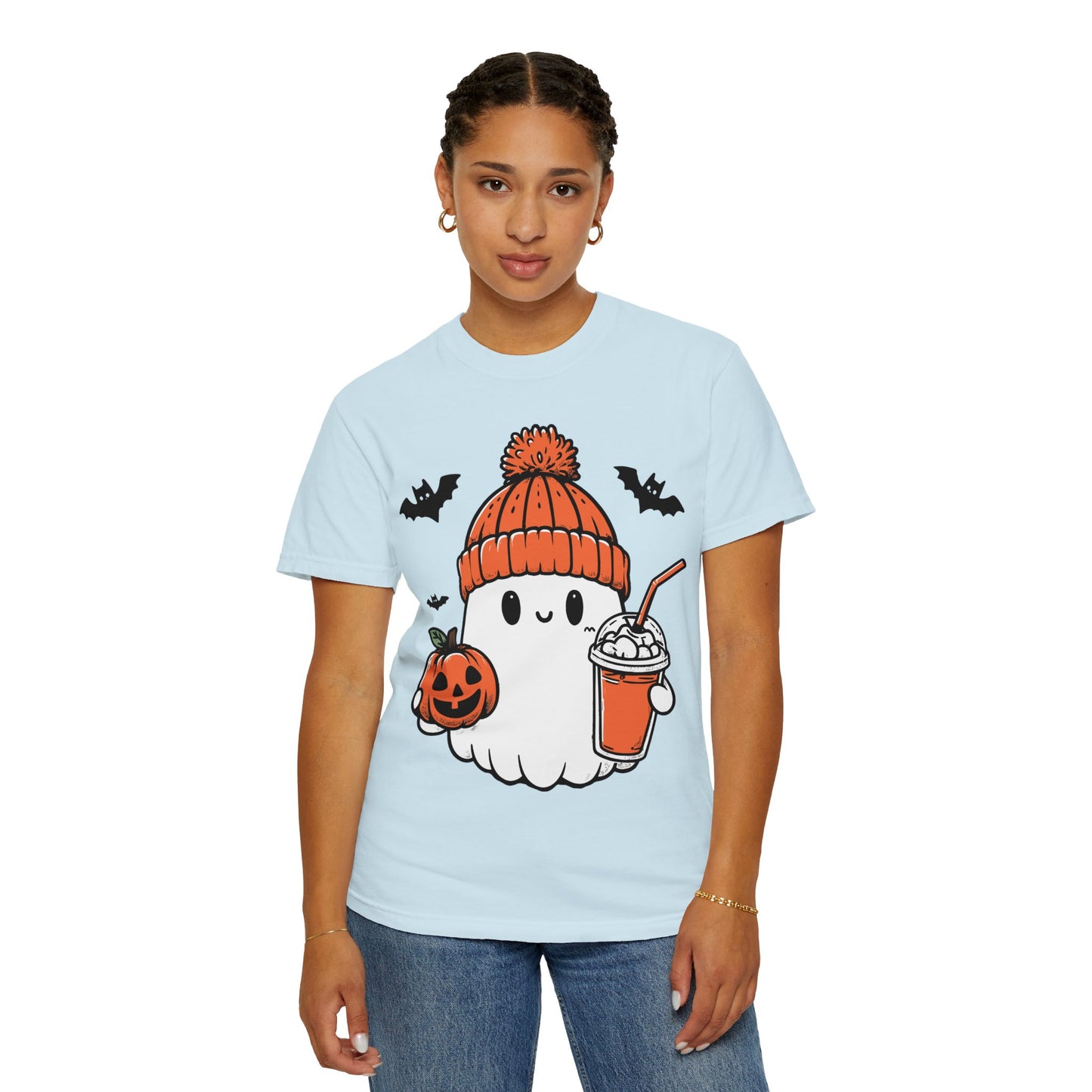 Comfort Colors Сute Ghost Coffee Shirt, Сute Little Ghost Iced Coffee t-shirt