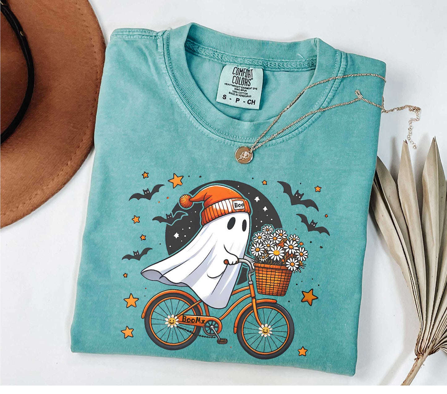 Cute Ghost Riding a Bike Shirt, Comfort Colors Halloween Lovers Shirt