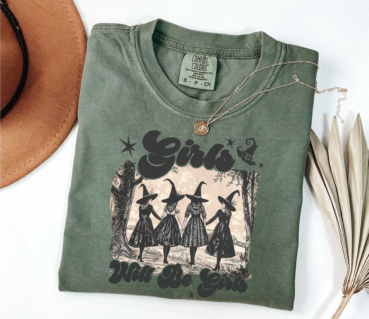 Comfort Colors Girls Will Be Girls Witch Shirt, Funny Witch Shirt, Halloween Women Shirt, Witchy Vibes Shirt