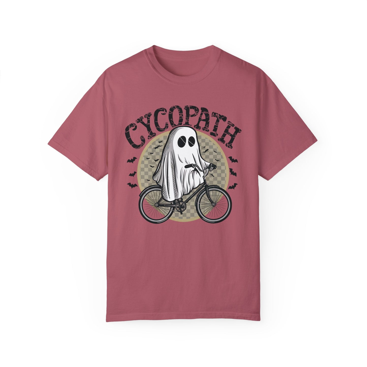 Halloween Shirts Ghost Riding Bicycle TShirt ,Cycopath, Funny Halloween Crimson