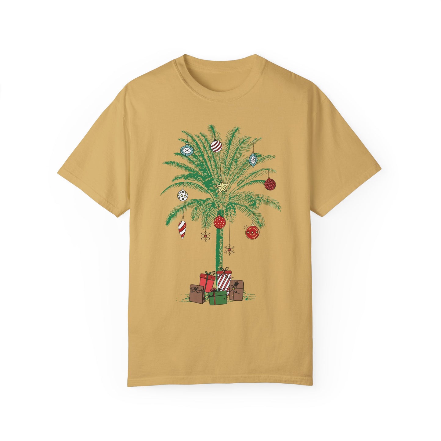 Christmas Palm Tree Shirt - Beach Aloha Xmas Tee Mustard