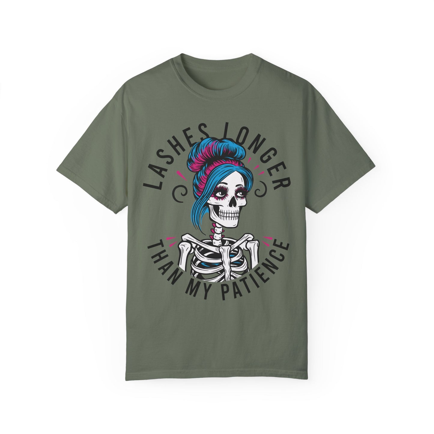 Lashes Longer than my Patience Skeleton Unisex Shirt Moss
