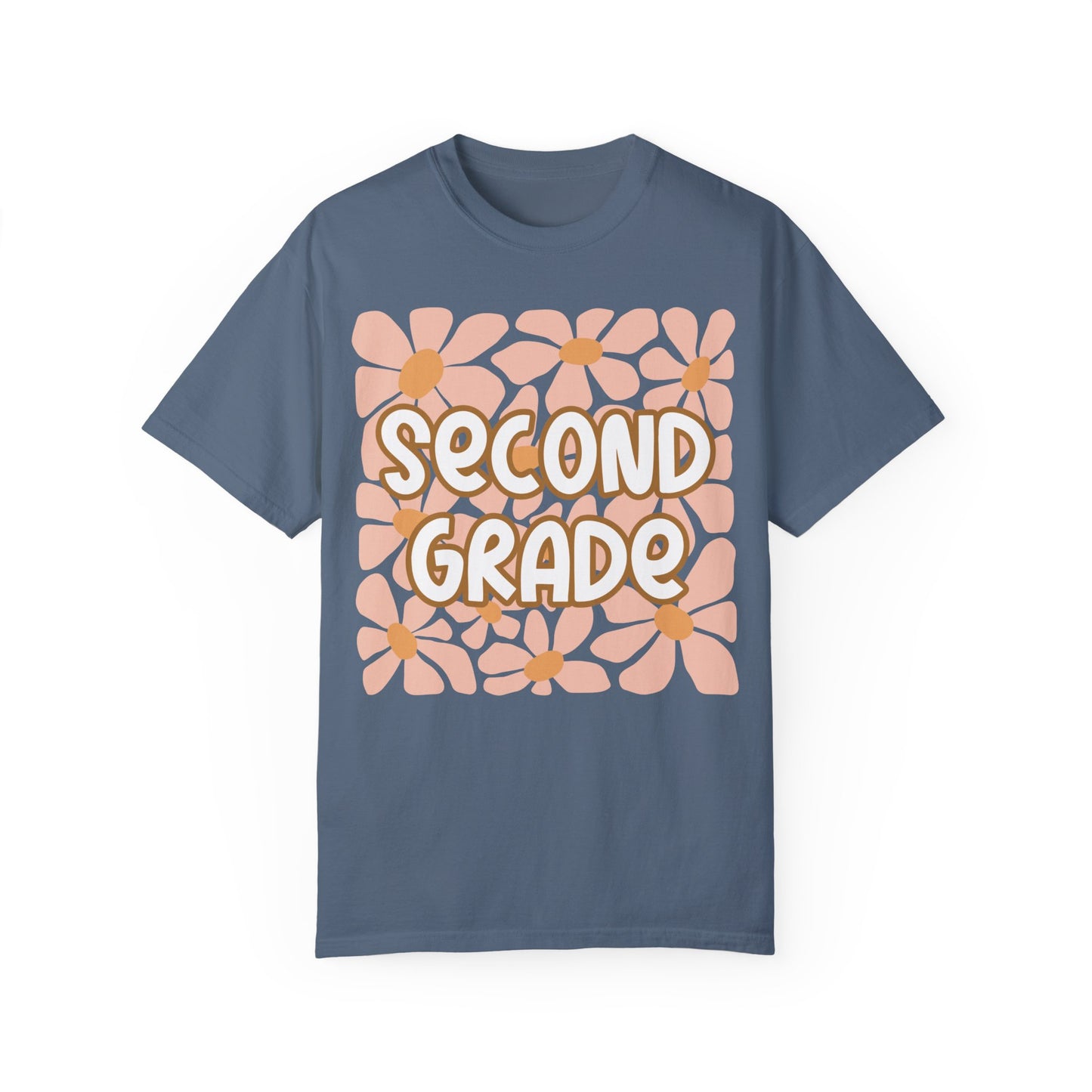 Floral Second Grade Teacher Back To School Shirt Blue Jean