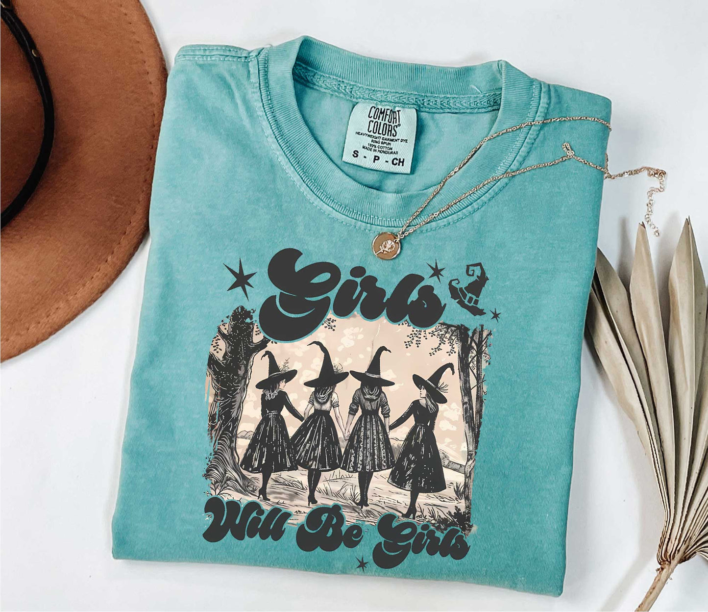 Comfort Colors Girls Will Be Girls Witch Shirt, Funny Witch Shirt, Halloween Women Shirt, Witchy Vibes Shirt