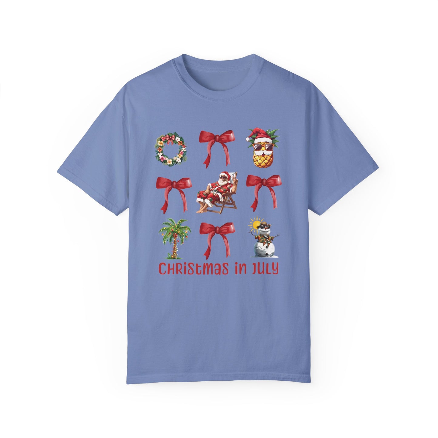 Coquette Christmas In July Santa Summer T-Shirt Washed Denim