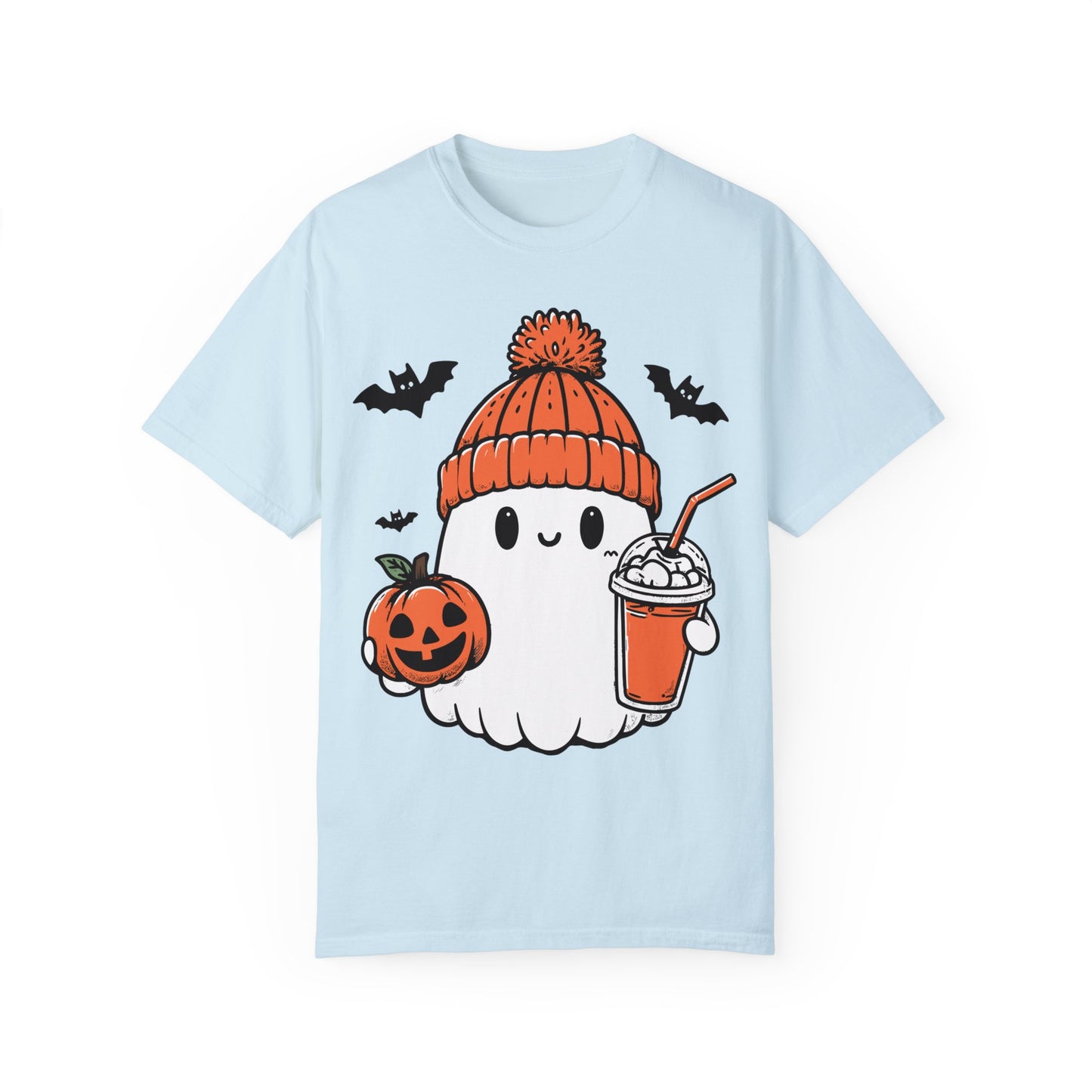 Comfort Colors Сute Ghost Coffee Shirt, Сute Little Ghost Iced Coffee t-shirt Chambray