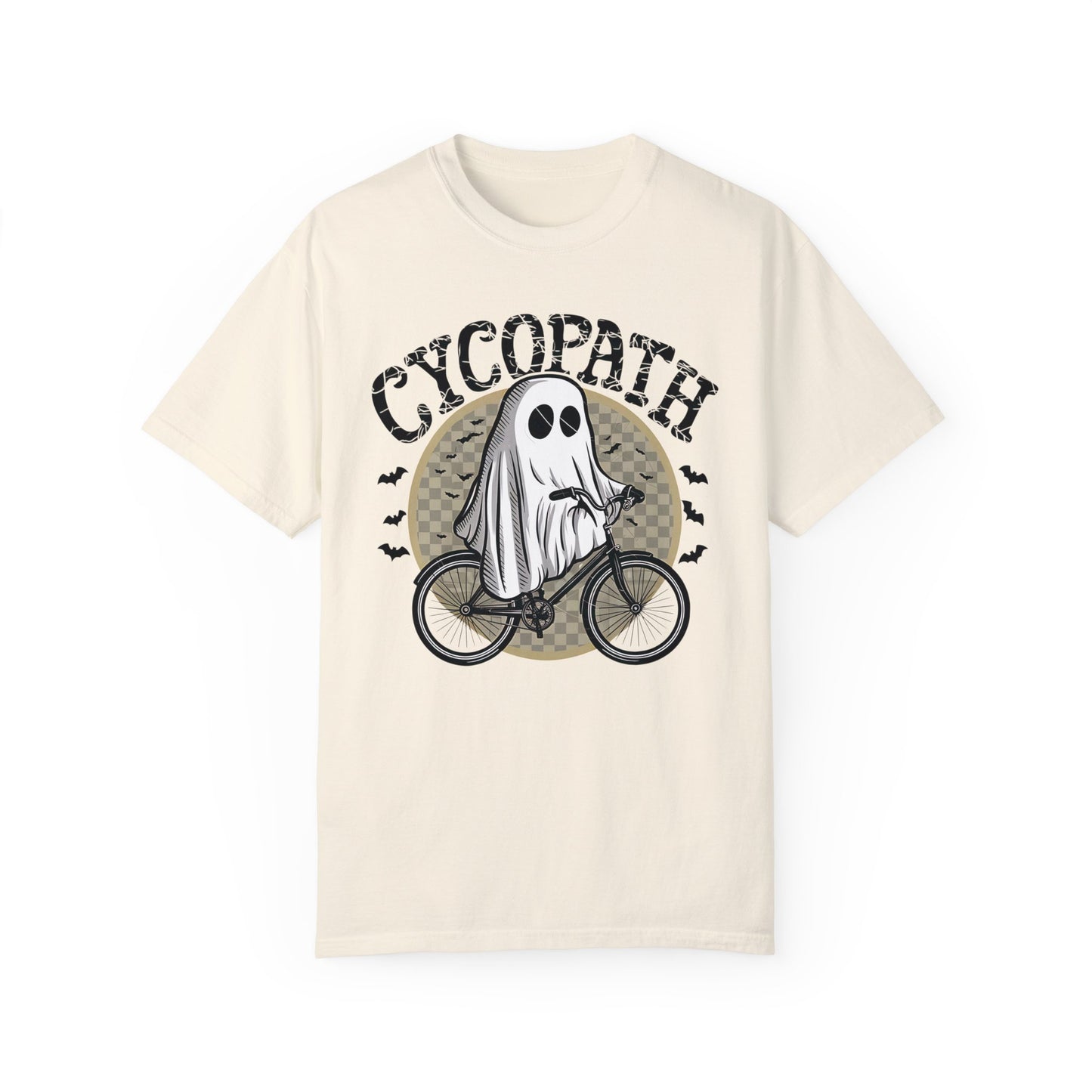 Halloween Shirts Ghost Riding Bicycle TShirt ,Cycopath, Funny Halloween Ivory