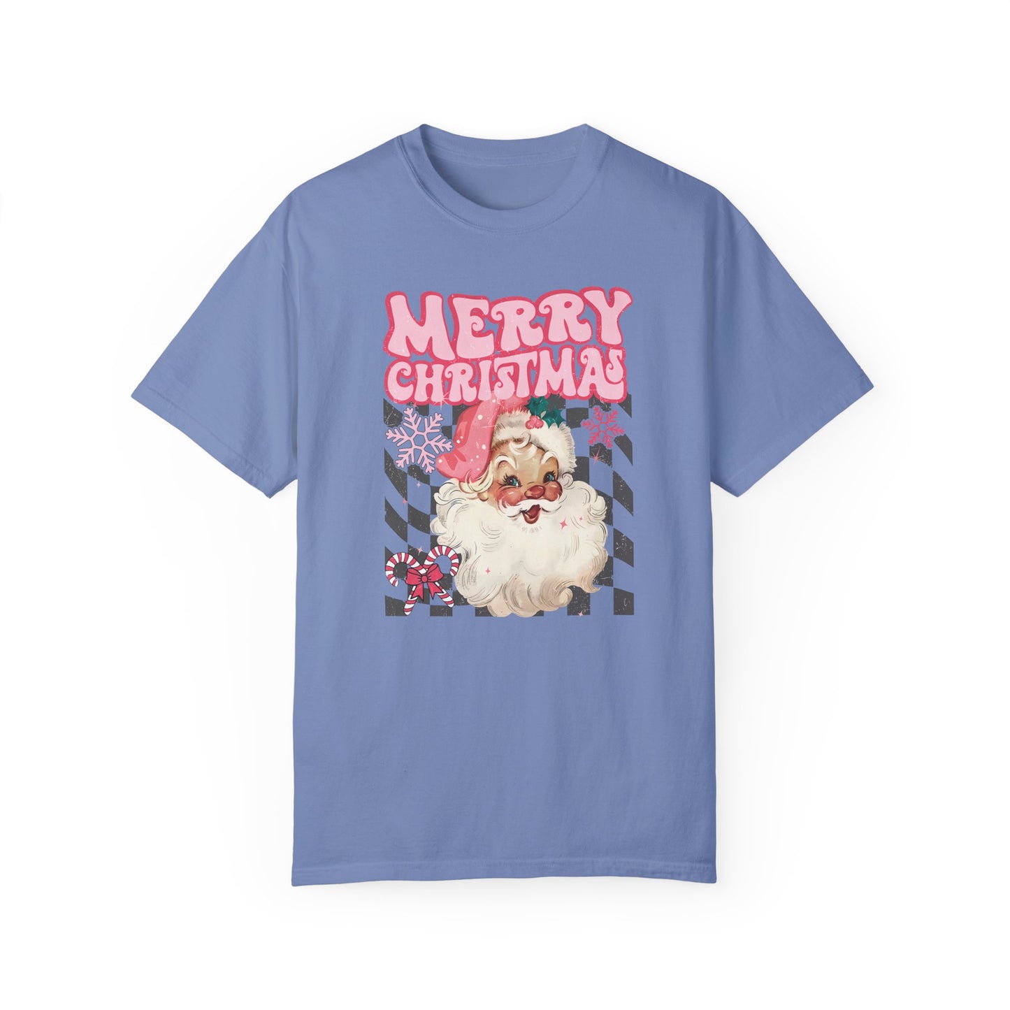 Retro Pink Santa Christmas Shirt Washed Denim