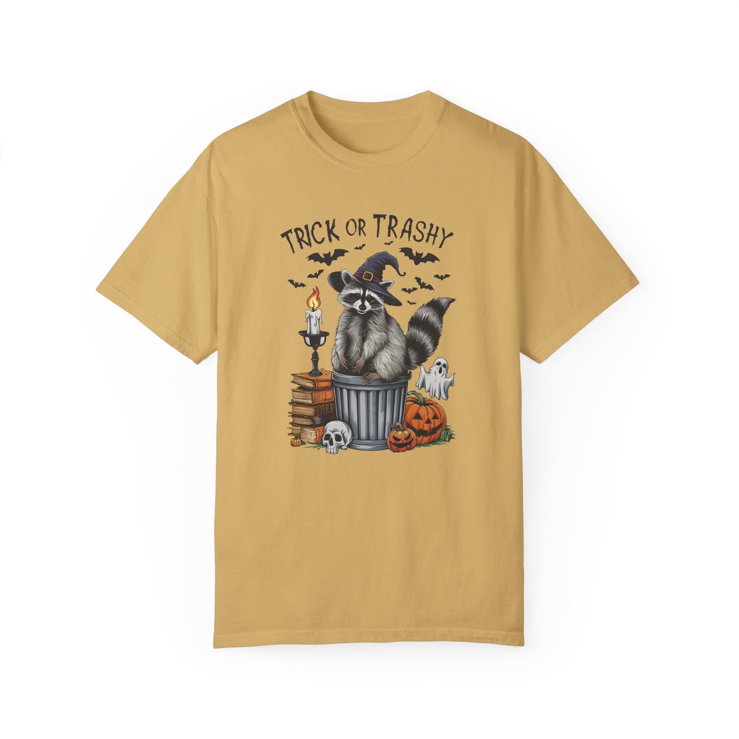 Trick or Trashy Raccoon Vintage Graphic T-shirt Mustard