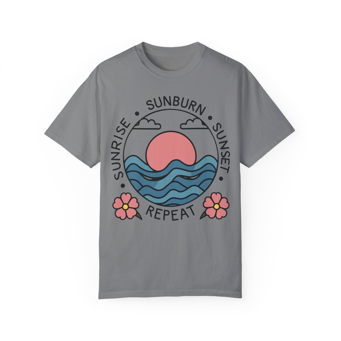 Retro Summer Shirt Sunrise Sunburn Sunset Repeat Shirt Grey