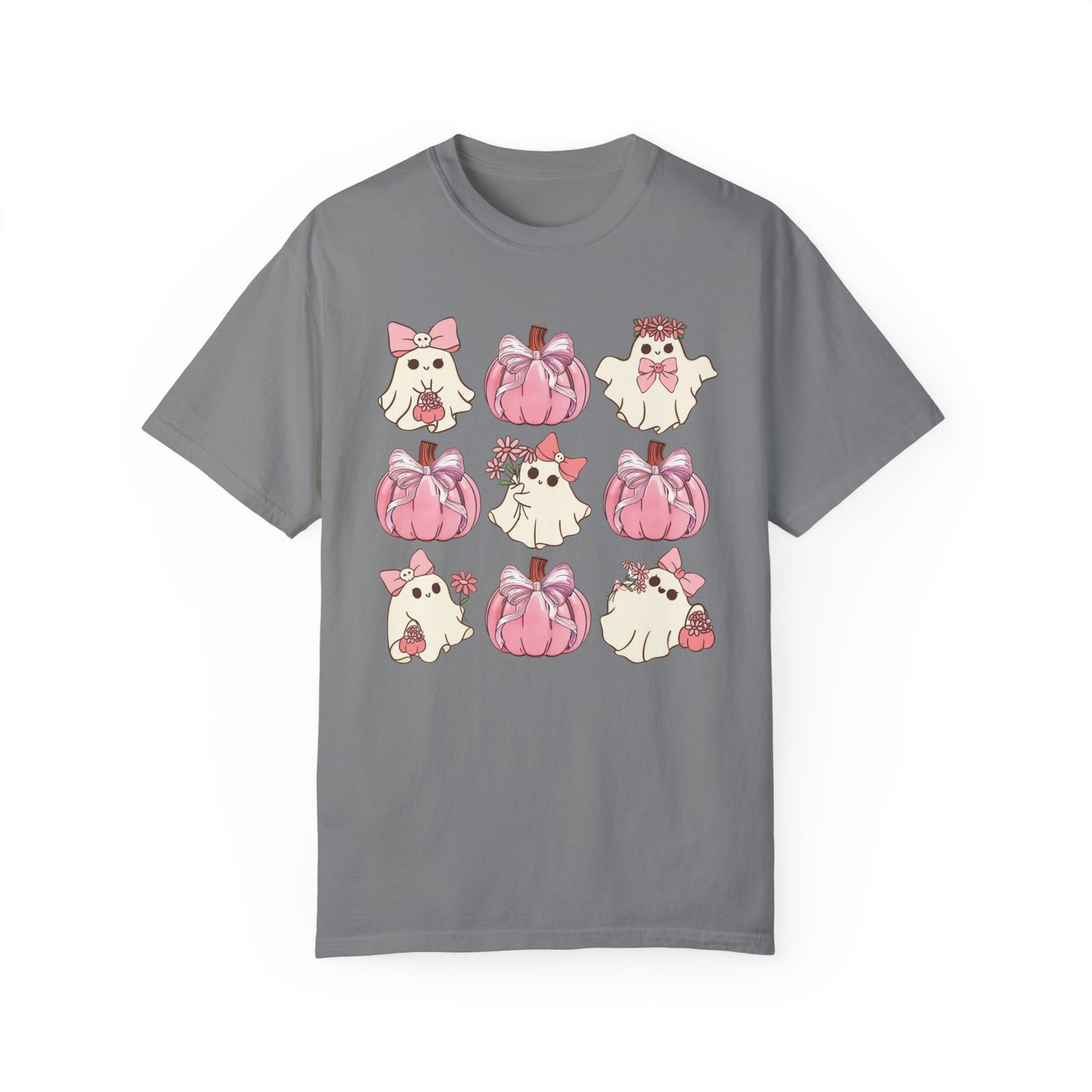 Halloween Coquette Pink Pumpkin Shirt Grey