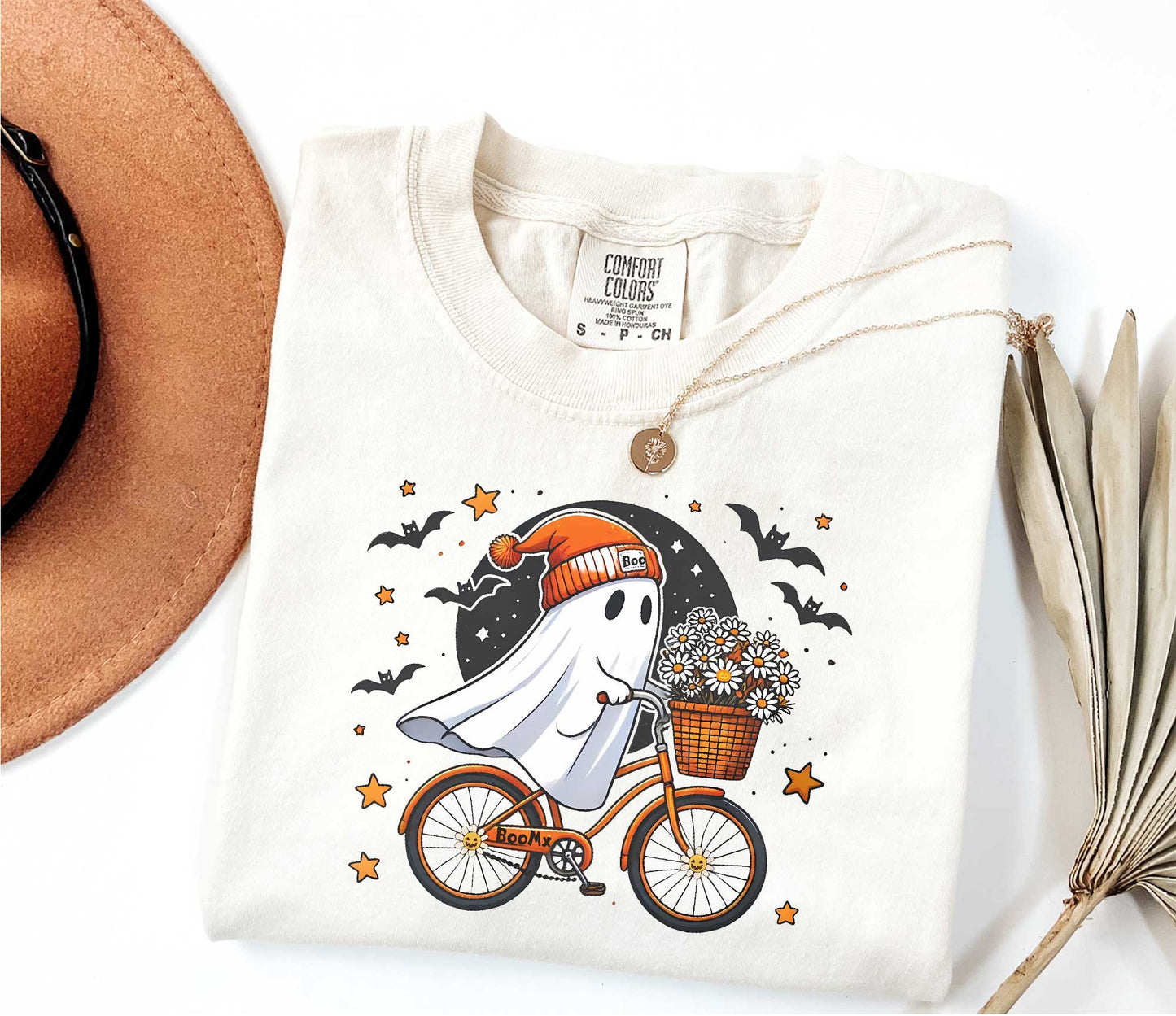 Cute Ghost Riding a Bike Shirt, Comfort Colors Halloween Lovers Shirt