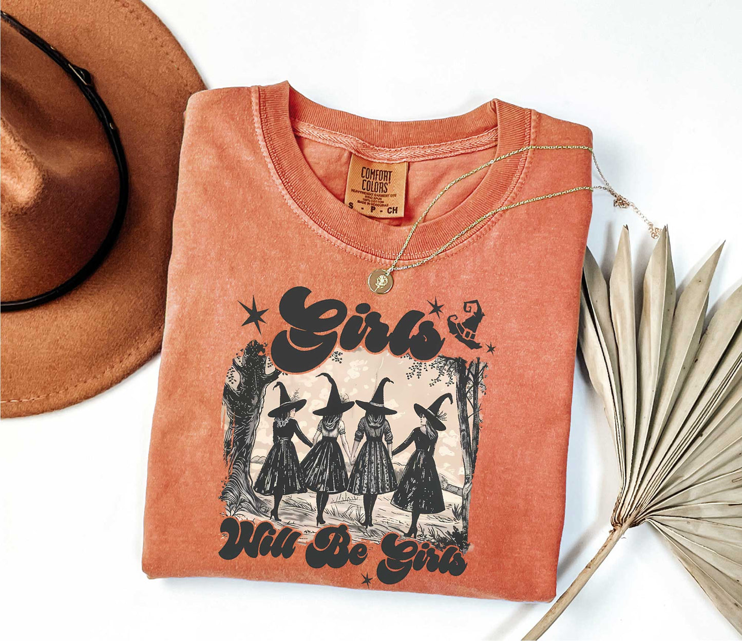 Comfort Colors Girls Will Be Girls Witch Shirt, Funny Witch Shirt, Halloween Women Shirt, Witchy Vibes Shirt