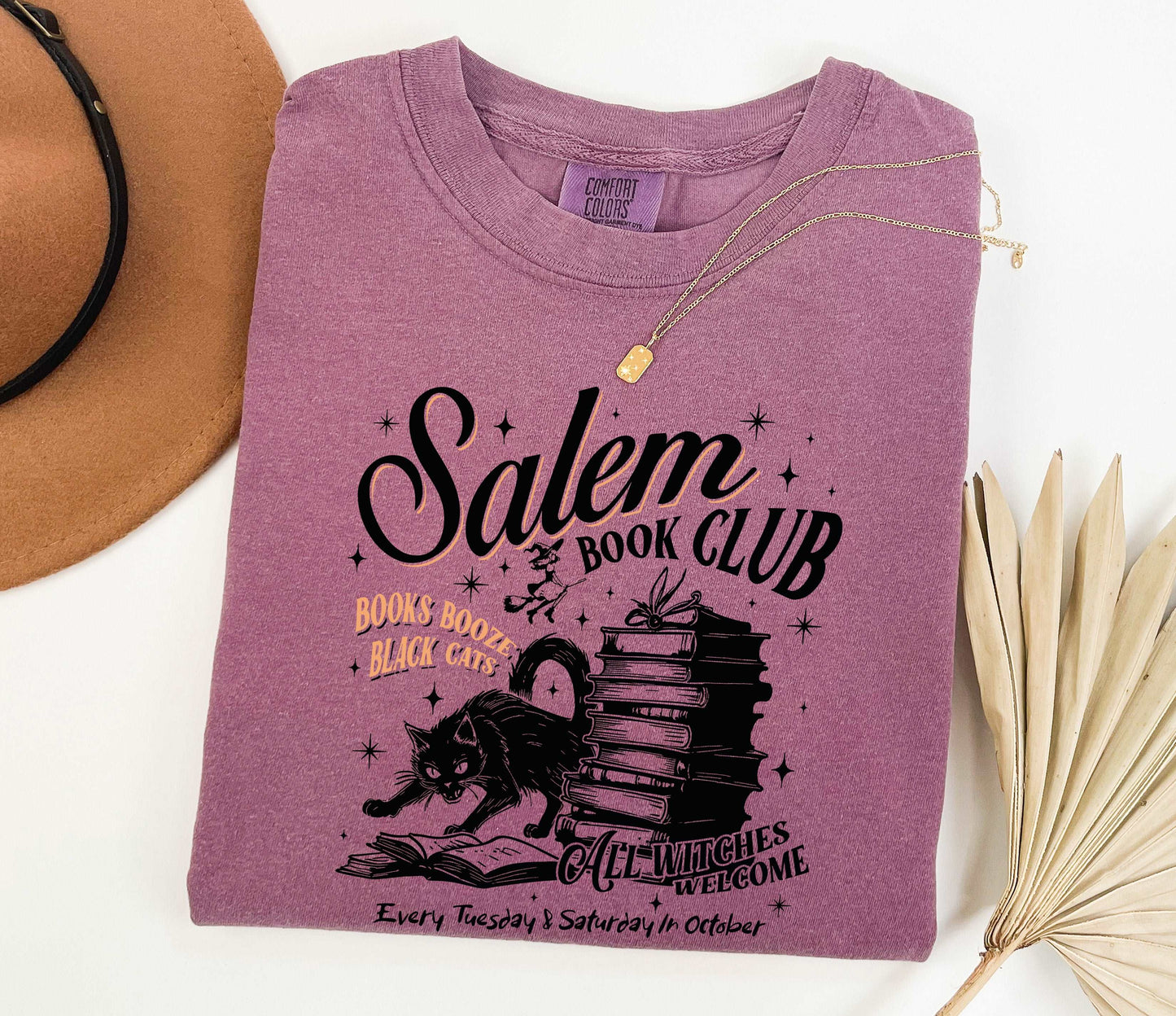 Black Cat Salem Book Club All Witches Welcome Shirt Berry