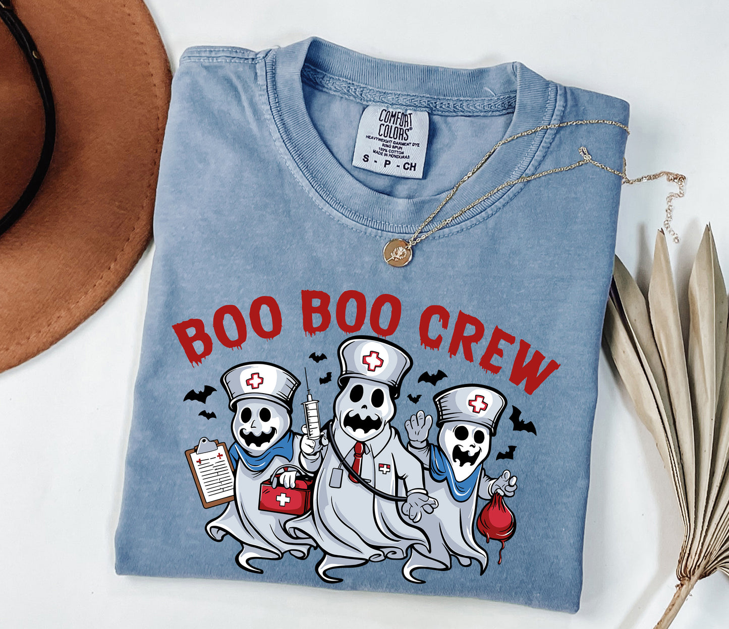 Boo Boo Crew Ghost Nurse Halloween Shirt Blue Jean