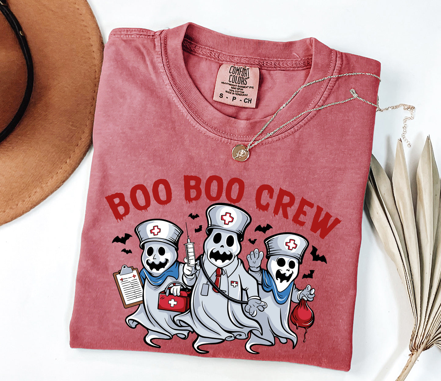 Boo Boo Crew Ghost Nurse Halloween Shirt Crimson