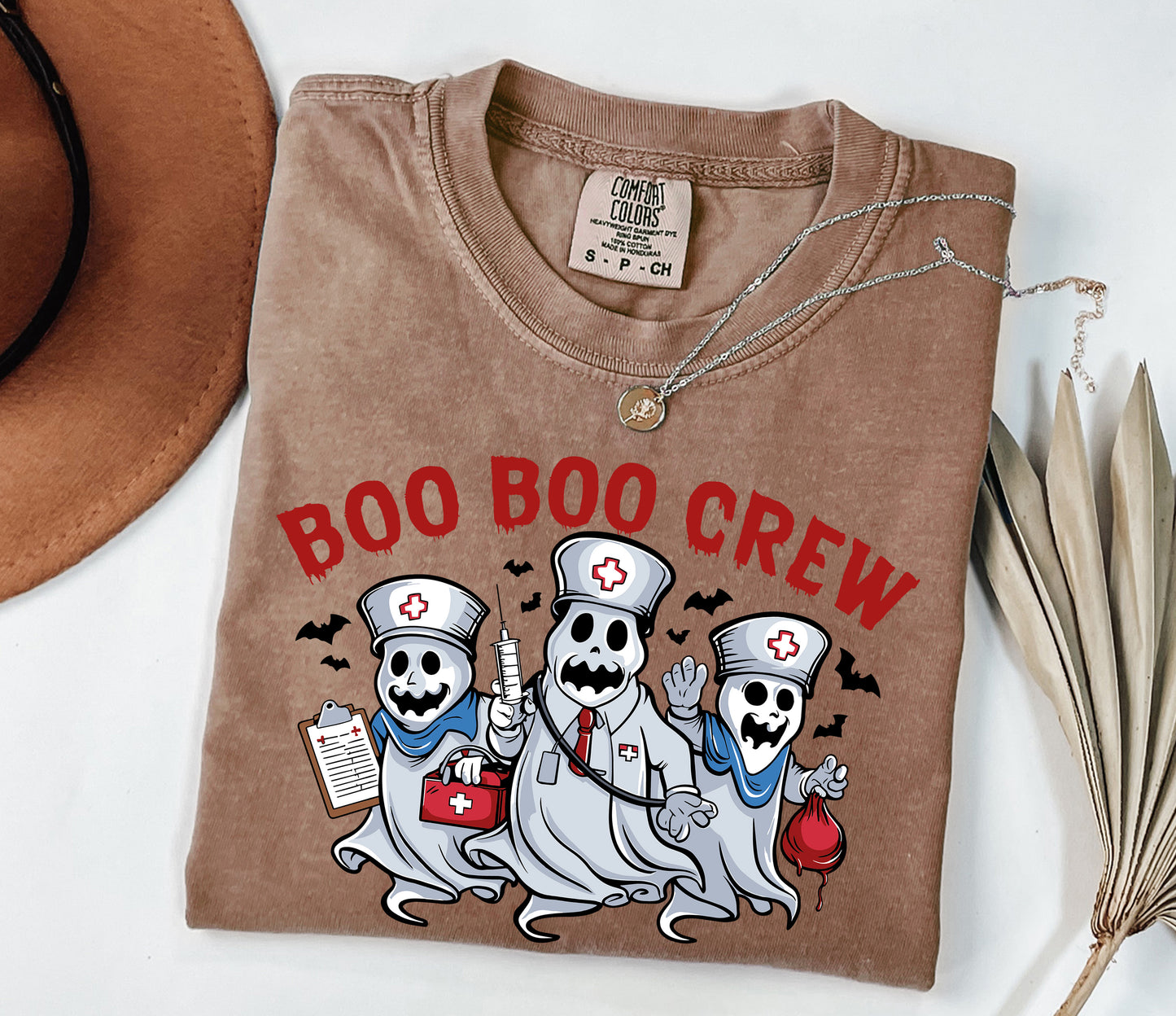 Boo Boo Crew Ghost Nurse Halloween Shirt Espresso