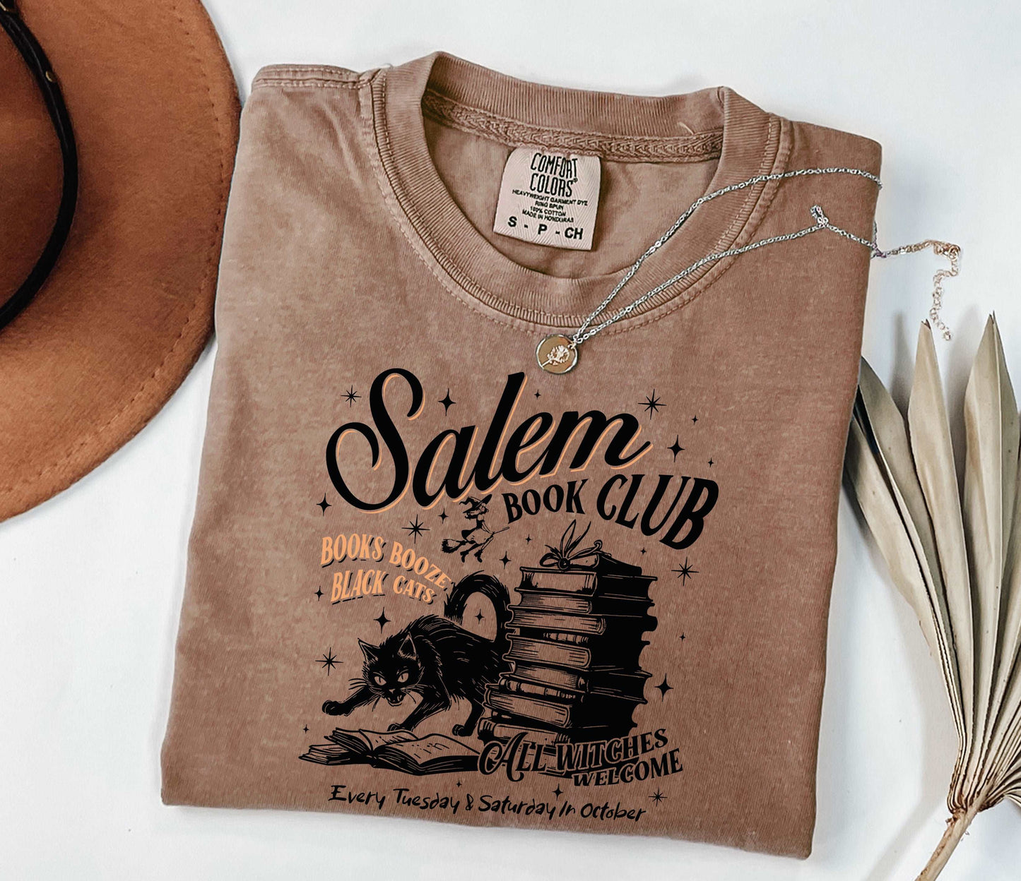Black Cat Salem Book Club All Witches Welcome Shirt Espresso