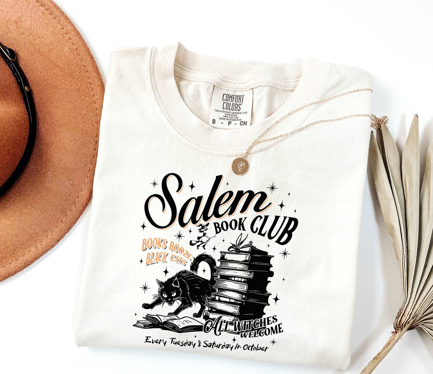 Black Cat Salem Book Club All Witches Welcome Shirt Ivory
