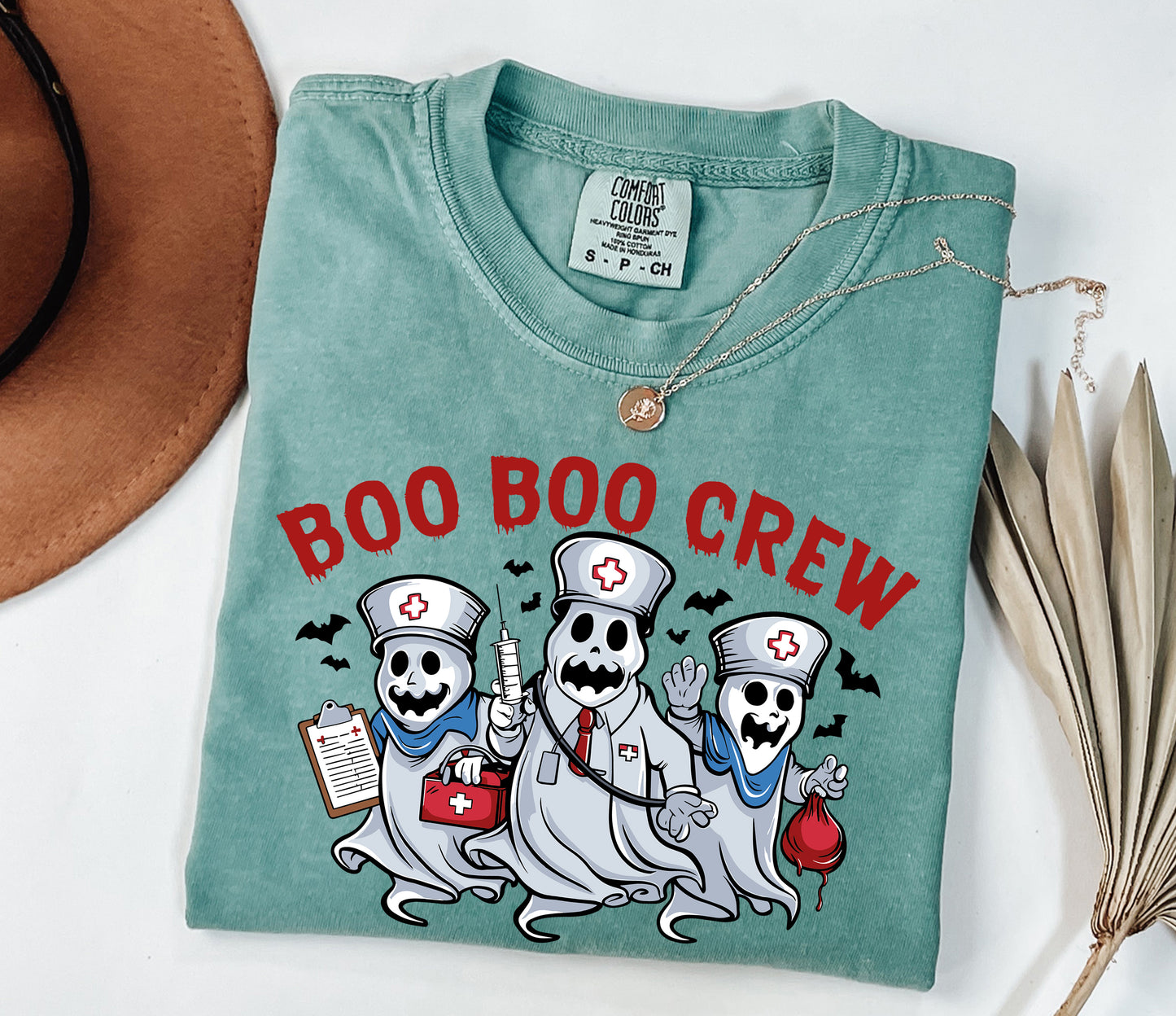 Boo Boo Crew Ghost Nurse Halloween Shirt Light Green