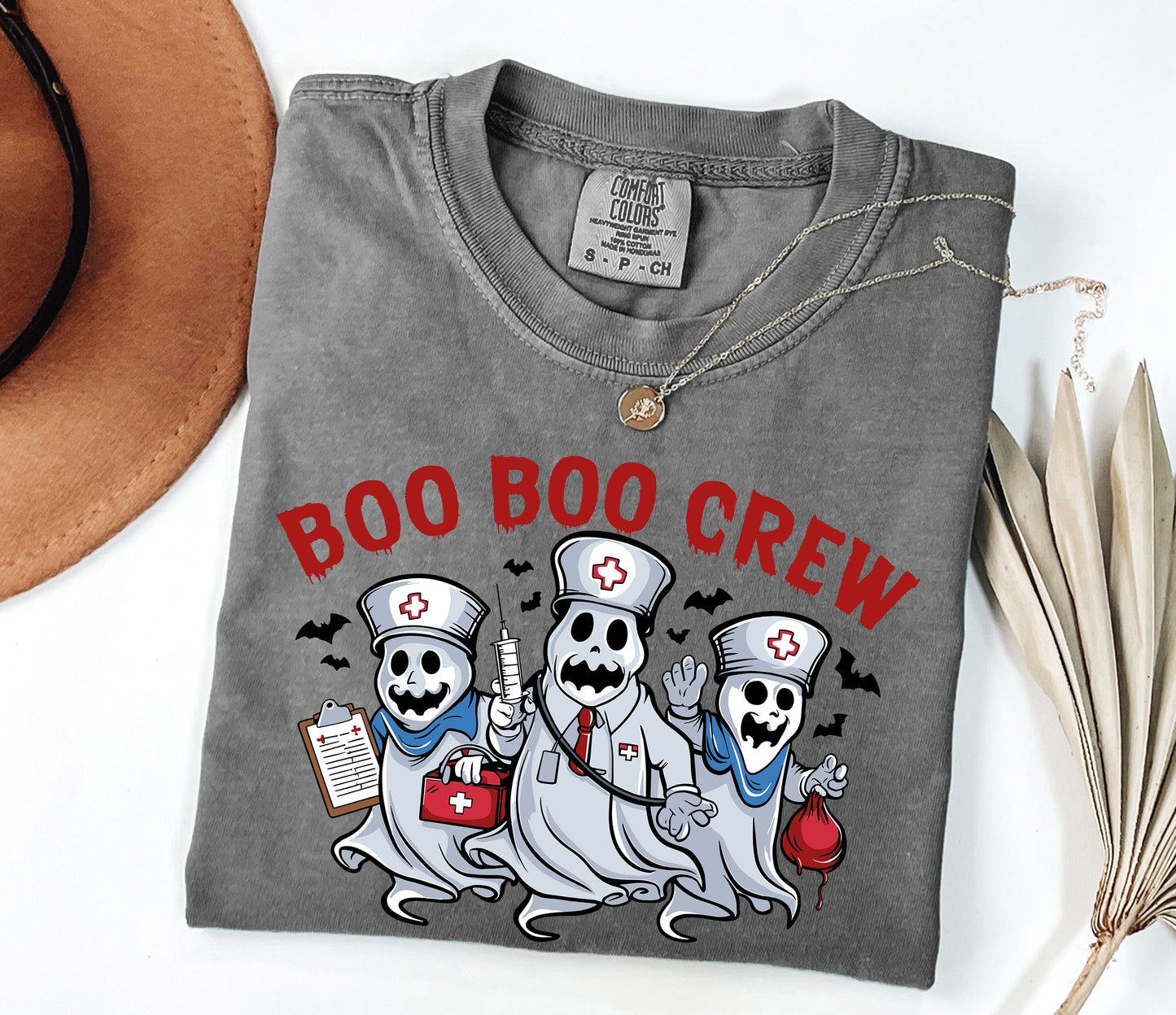 Boo Boo Crew Ghost Nurse Halloween Shirt Pepper